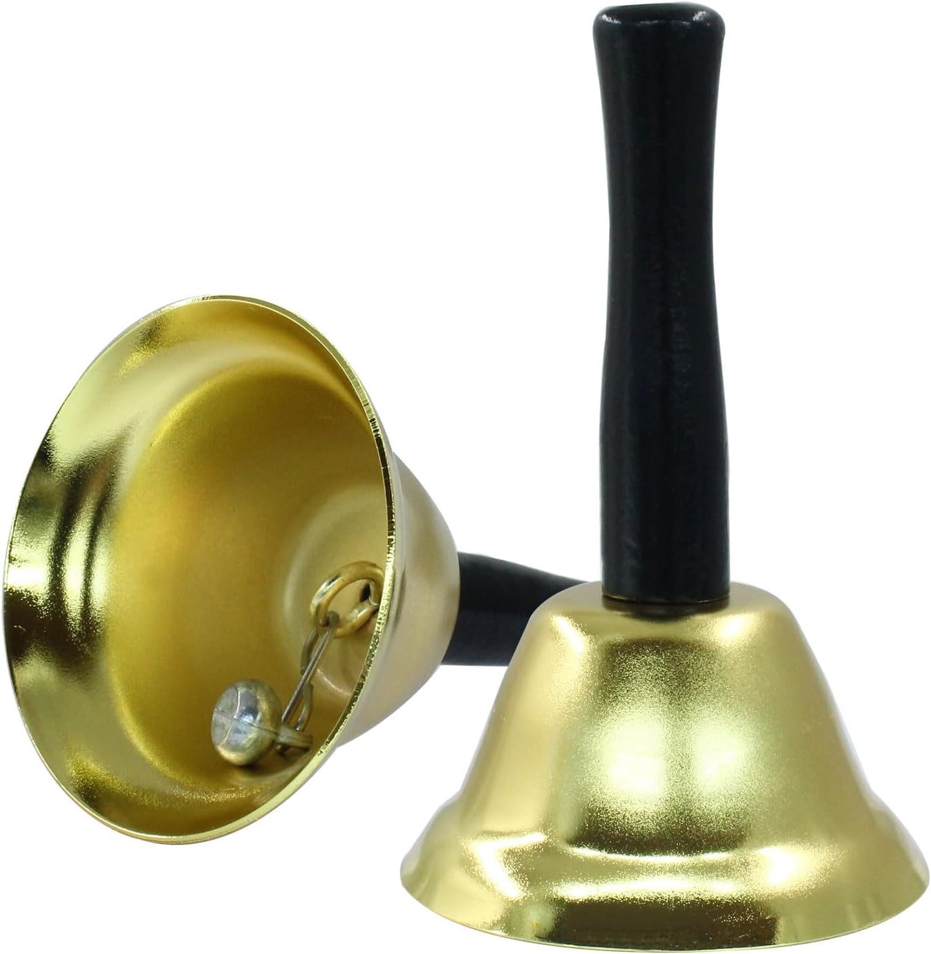 2 Pack Loud Hand Bells, Gold Ringing Bells with Handle Call Bells Dinner Bells for Classroom, Food Line, Alarm, Jingles, Ringing - Image 1