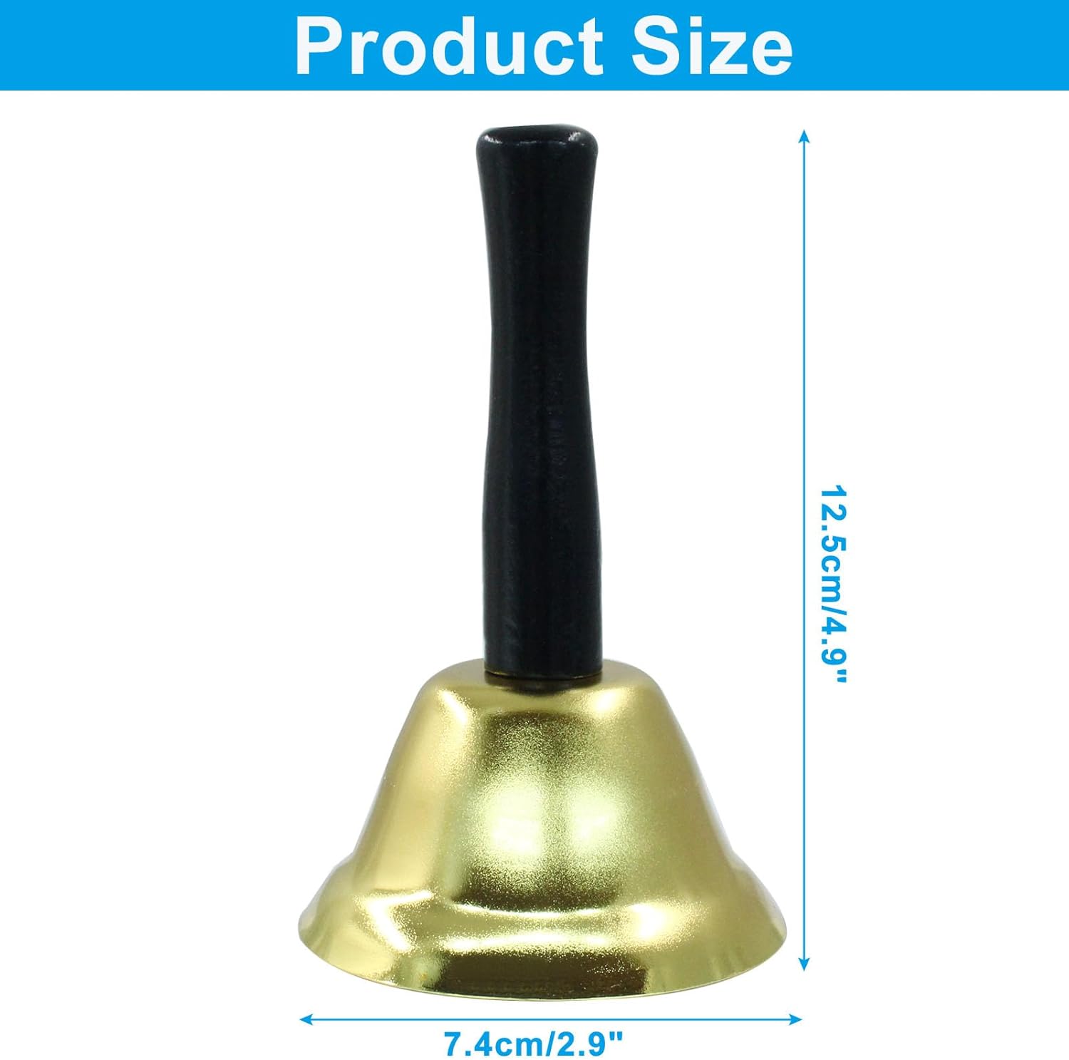 2 Pack Loud Hand Bells, Gold Ringing Bells with Handle Call Bells Dinner Bells for Classroom, Food Line, Alarm, Jingles, Ringing - Image 2
