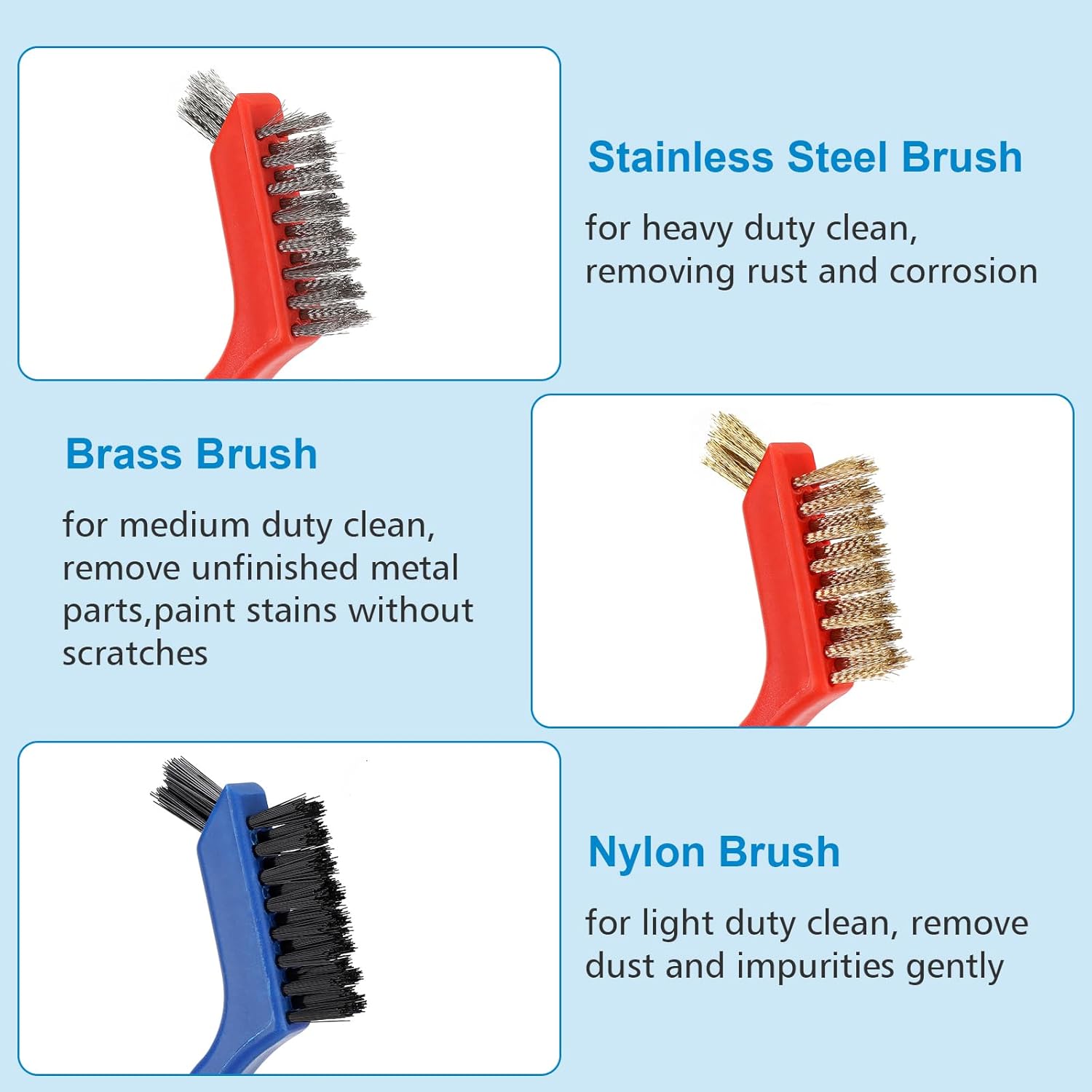 Wire Brush with Scraper Cleaner, Multi-Purpose Stainless Steel/Brass/Nylon Bristle with Curved Handle Grip for Welding Slag Cleaning, Metal Rust Scratching, Paint Scrubbing and Dirt Removal - Image 2