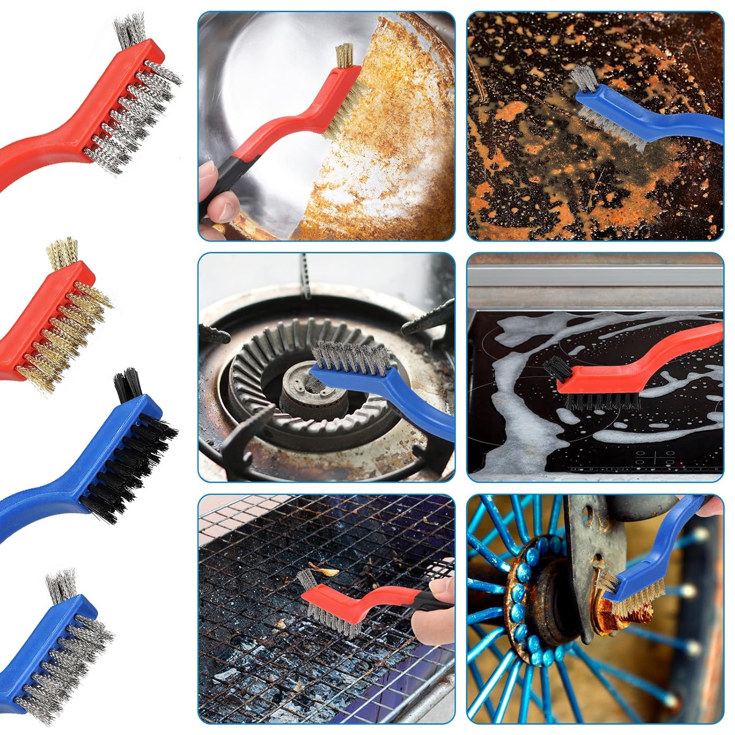 Wire Brush with Scraper Cleaner, Multi-Purpose Stainless Steel/Brass/Nylon Bristle with Curved Handle Grip for Welding Slag Cleaning, Metal Rust Scratching, Paint Scrubbing and Dirt Removal - Image 6