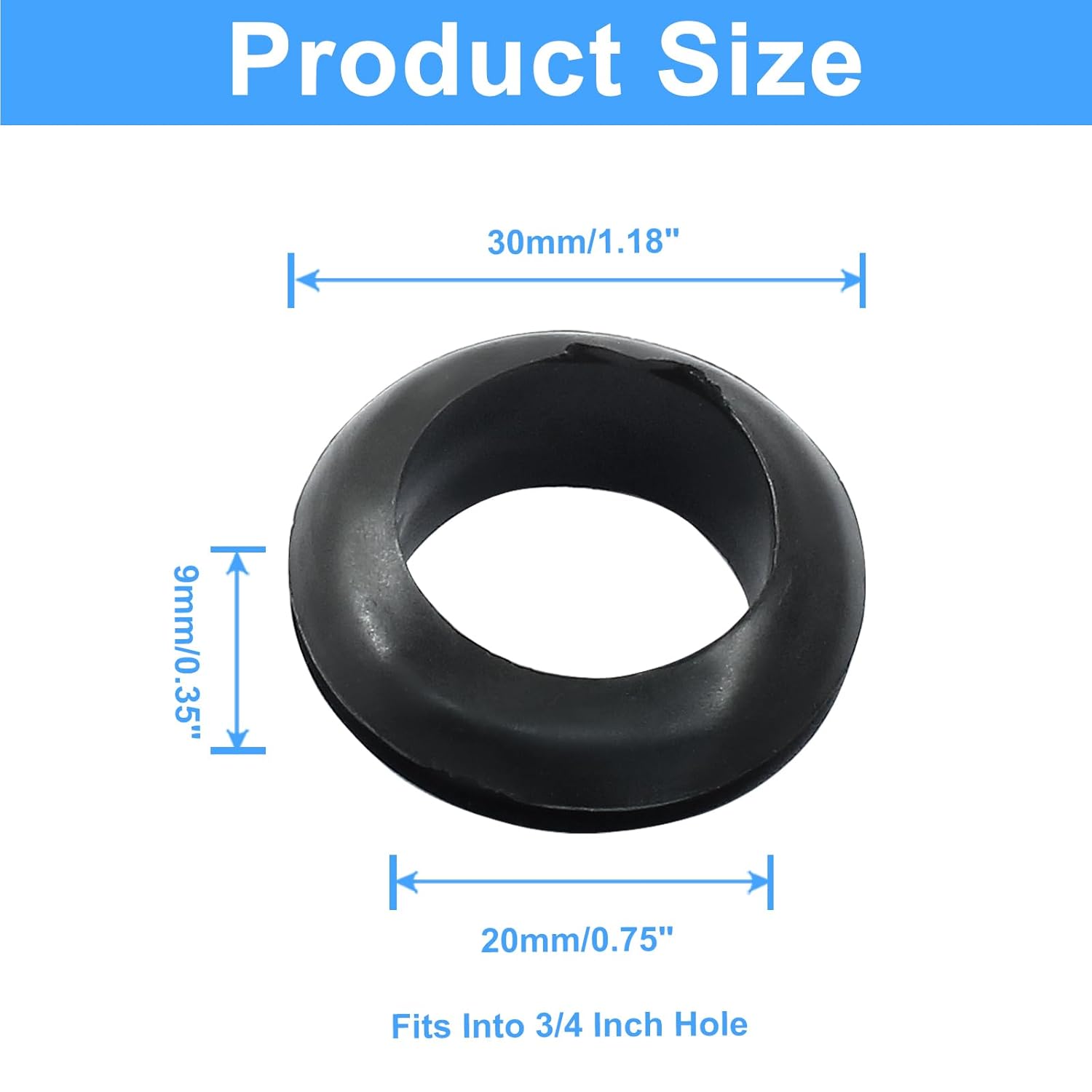 12 Pcs 20mm Rubber Grommets, 3/4 Inch ID Rubber Hole Grommets Rubber Wire Grommets Eyelet Ring Gasket Hole Grommets for Firewall Wires Cables Hoses Protection - Image 3