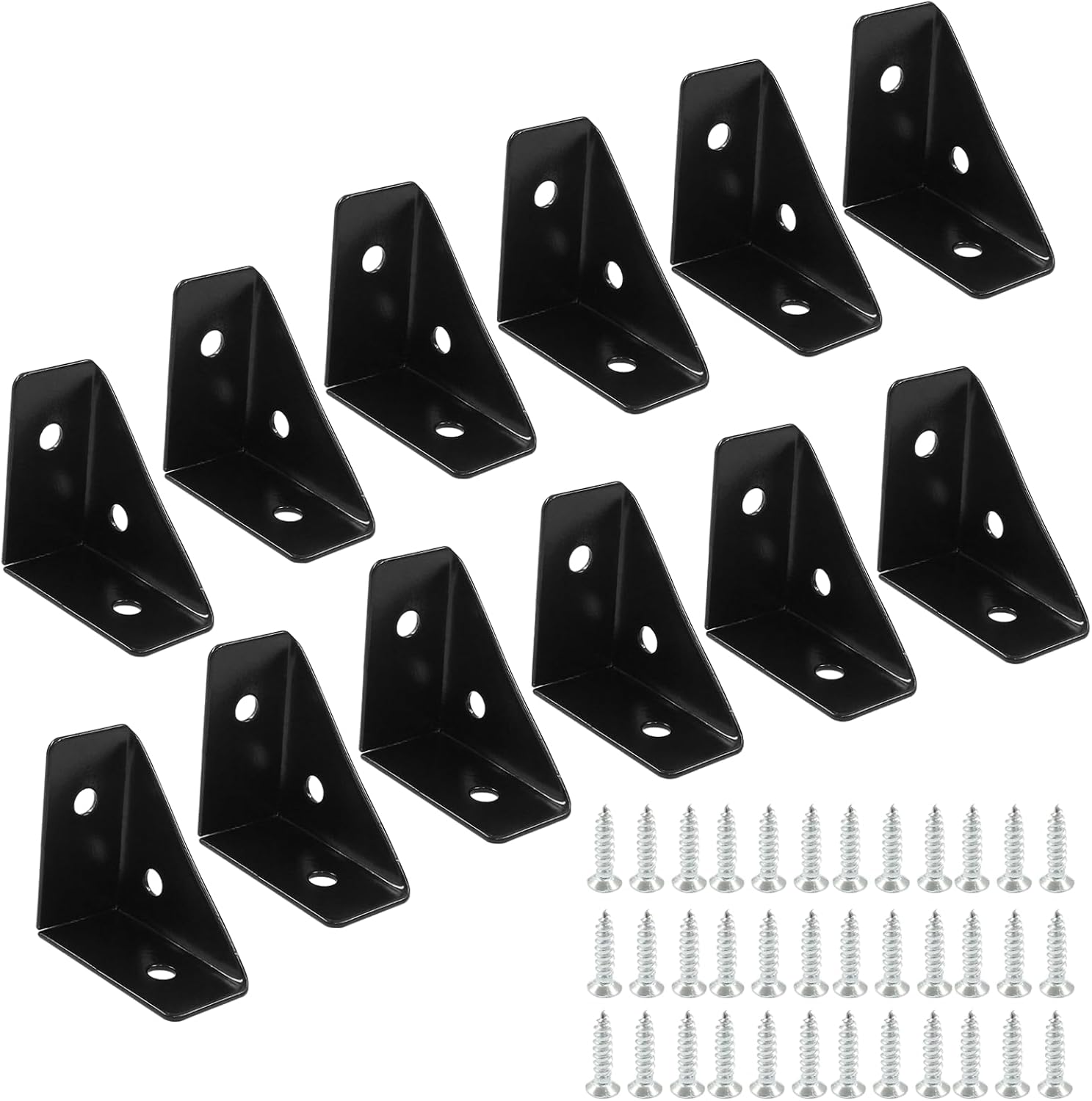 12pcs Angle Corner Shelf Bracket 38mm x 38mm, Cold Rolled Steel Corner Support, Triangular Bracket with Screws for Desk Bed Corner (Black) - Image 1