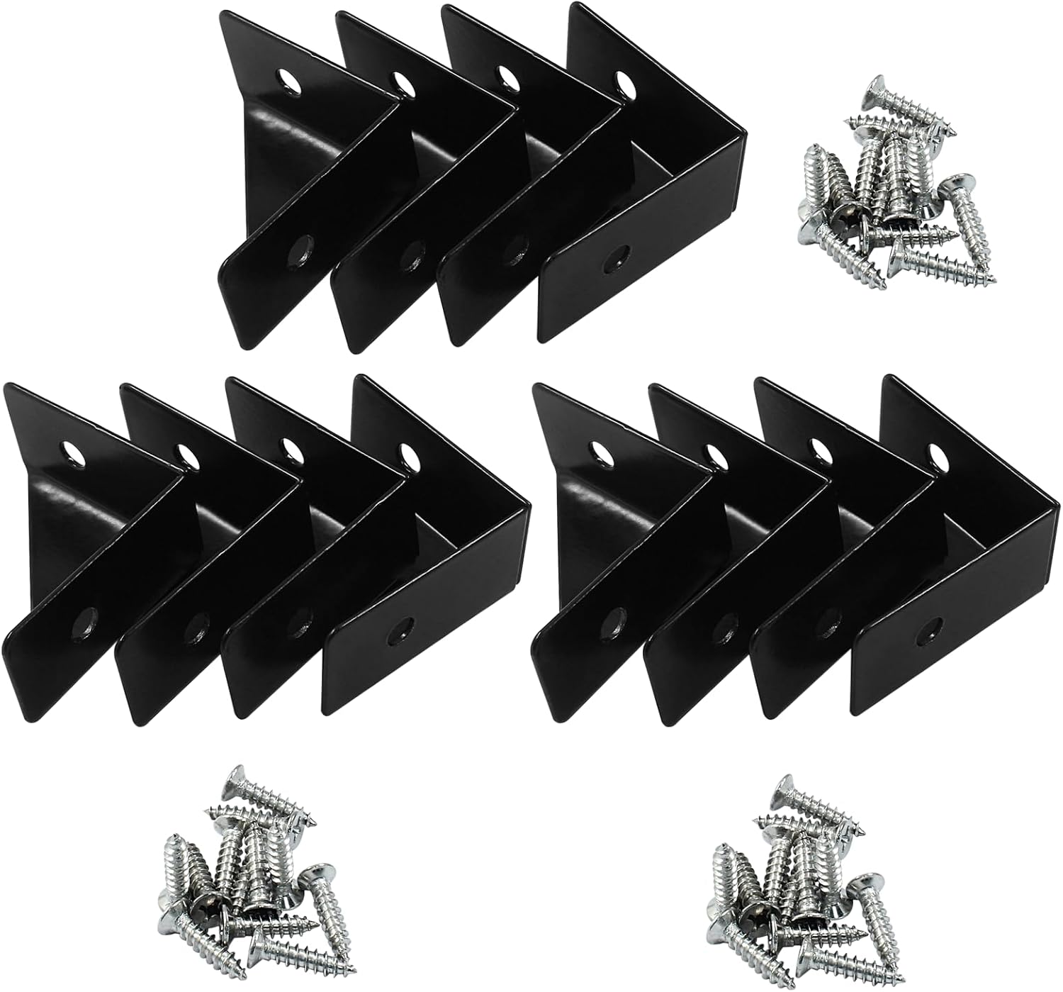 12pcs Angle Corner Shelf Bracket 38mm x 38mm, Cold Rolled Steel Corner Support, Triangular Bracket with Screws for Desk Bed Corner (Black) - Image 2