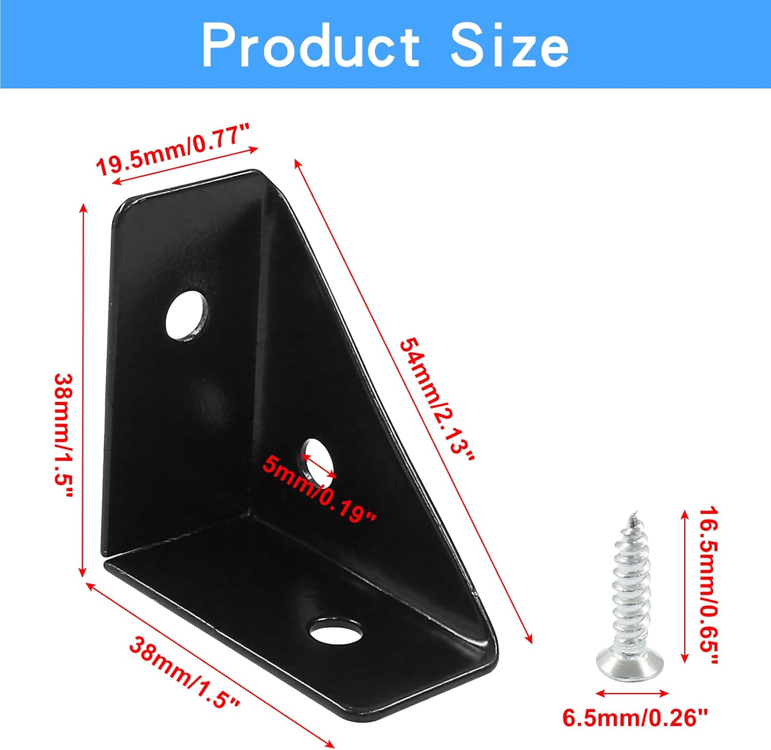 12pcs Angle Corner Shelf Bracket 38mm x 38mm, Cold Rolled Steel Corner Support, Triangular Bracket with Screws for Desk Bed Corner (Black) - Image 5