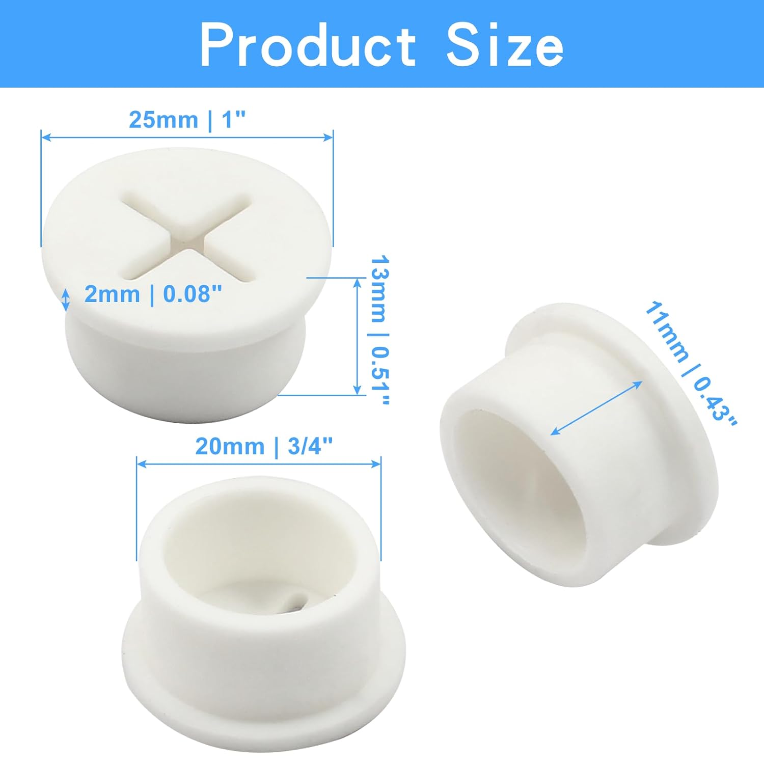 12pcs 3/4 Inch (20mm) Rubber Desk Grommet, Flexible Desk Hole Cover Plug Wire Management Cable Cord Pass Through for Office Home Equipment (White) - Image 5