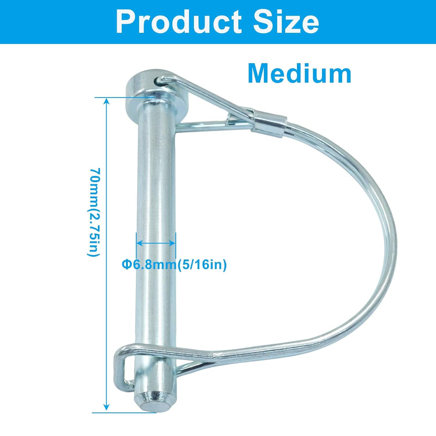 2 Pack Trailer Coupler Pin, Zinc Plated Carbon Steel Locking Pin, 5/16