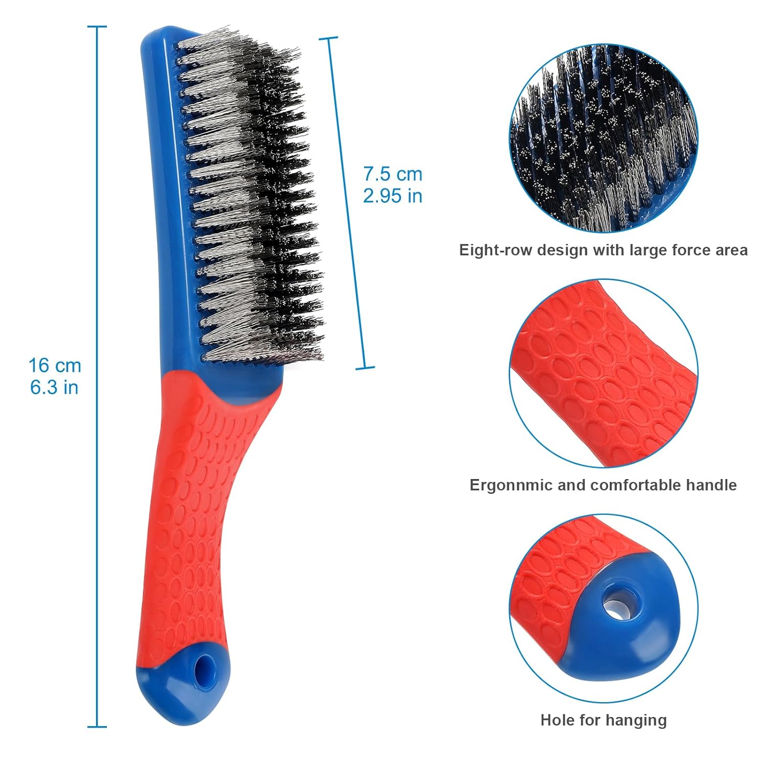 Wire Brush 2 Pack, Multi-Purpose Stainless Steel Scratch Bristle & Nylon Abrasive Brush Set for Cleaning Heavy Duty Metal Rust, Scrubbing Dirt & Paint Removal with Rubber Covered Curved Handle - Image 3