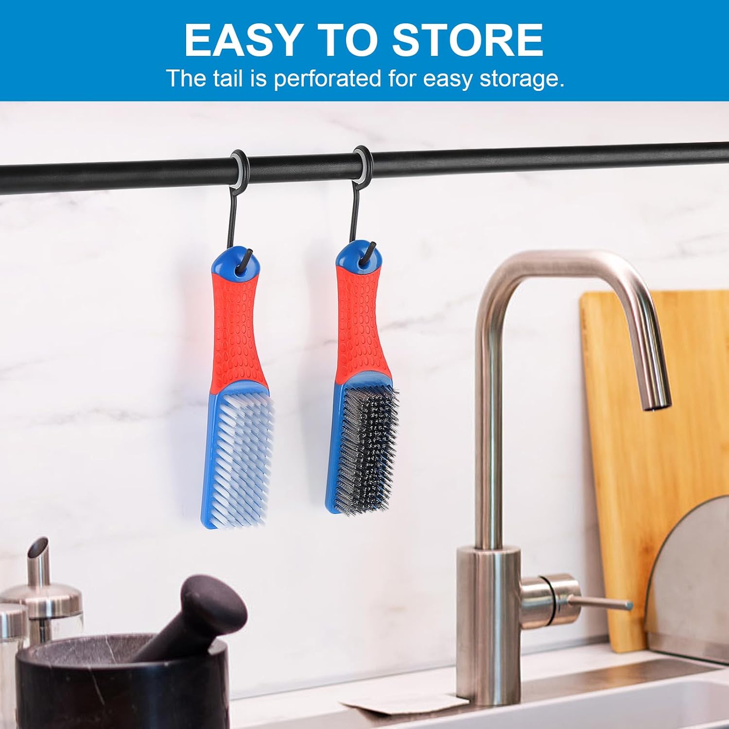 Wire Brush 2 Pack, Multi-Purpose Stainless Steel Scratch Bristle & Nylon Abrasive Brush Set for Cleaning Heavy Duty Metal Rust, Scrubbing Dirt & Paint Removal with Rubber Covered Curved Handle - Image 6