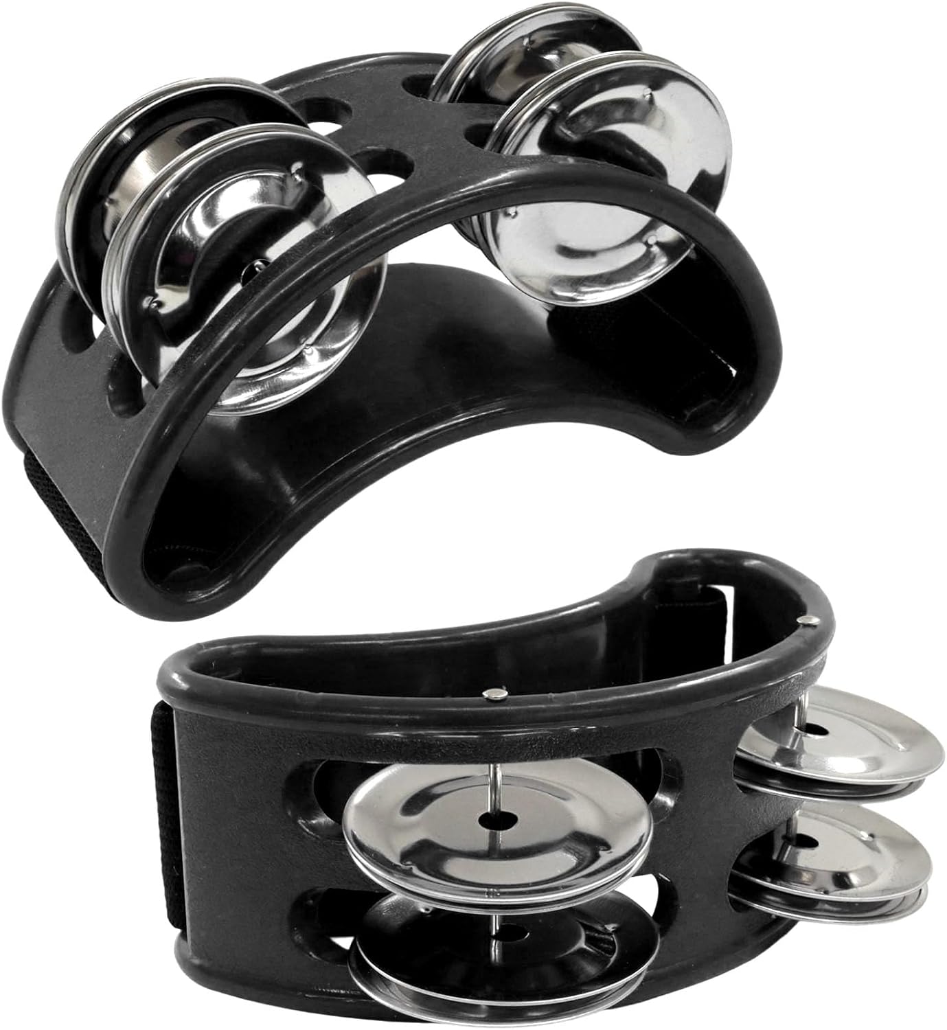 2 PCS Foot Tambourine Percussion Musical Foot Tambourine Pedal Steel Jingle Bells, Percussion Instrument Foot Shaker Adjustable, Steel Jingle Bells for Drum & Guitar Playing/Adults, Black - Image 1
