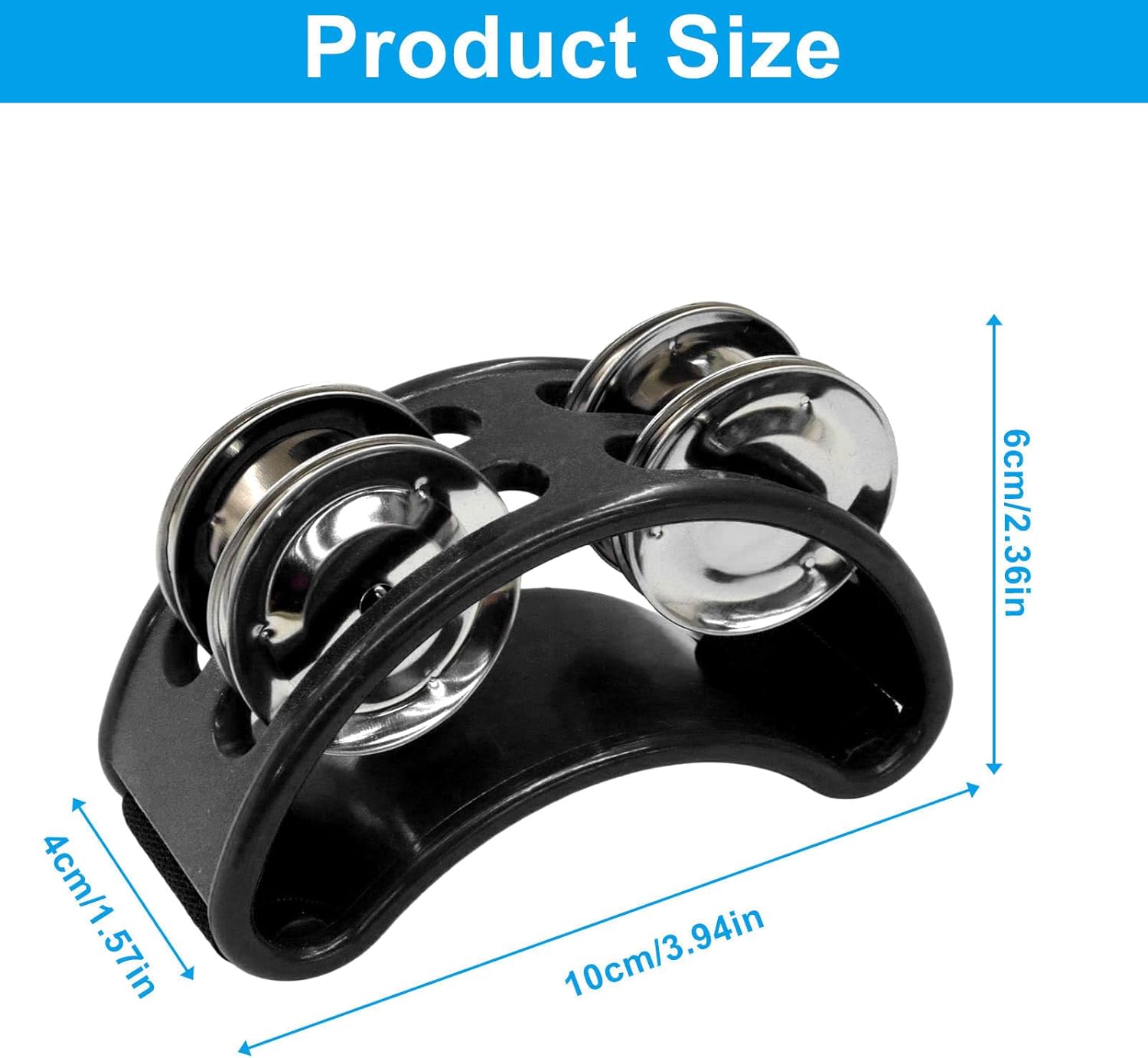 2 PCS Foot Tambourine Percussion Musical Foot Tambourine Pedal Steel Jingle Bells, Percussion Instrument Foot Shaker Adjustable, Steel Jingle Bells for Drum & Guitar Playing/Adults, Black - Image 2