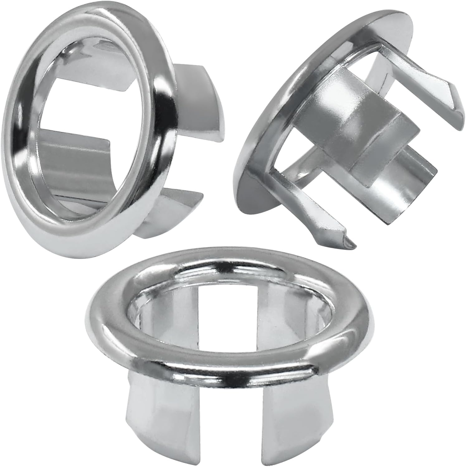 6 Pack Sink Overflow Ring Round Basin Trim Drain Cap Cover Sink Basin Trim Overflow Cover Hole Insert in Cap for Kitchen Bathroom, Chrome - Image 1