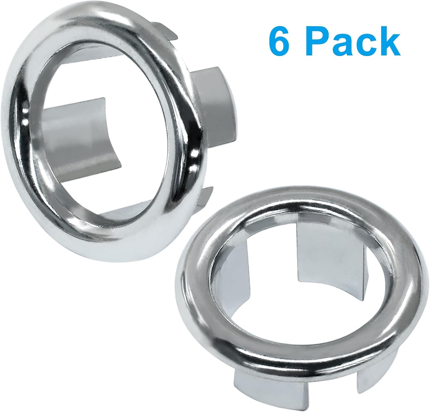 6 Pack Sink Overflow Ring Round Basin Trim Drain Cap Cover Sink Basin Trim Overflow Cover Hole Insert in Cap for Kitchen Bathroom, Chrome - Image 2