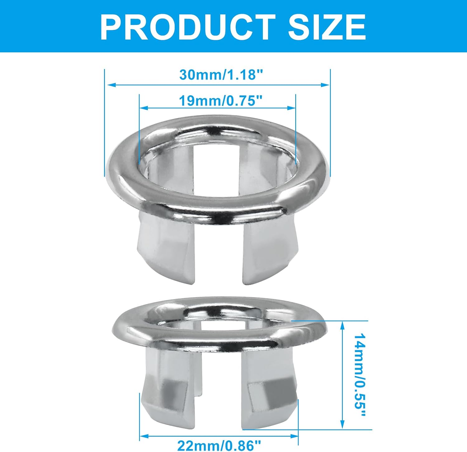 6 Pack Sink Overflow Ring Round Basin Trim Drain Cap Cover Sink Basin Trim Overflow Cover Hole Insert in Cap for Kitchen Bathroom, Chrome - Image 3