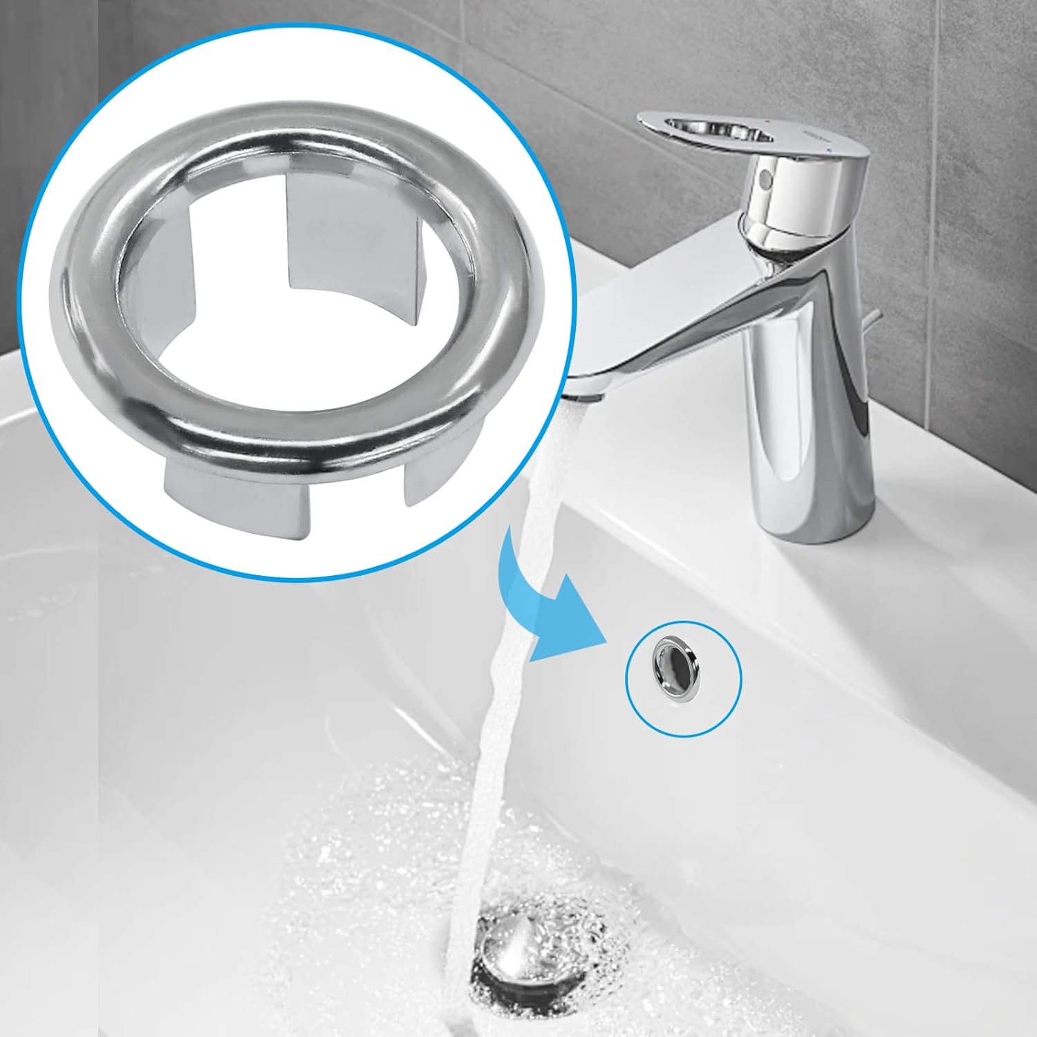 6 Pack Sink Overflow Ring Round Basin Trim Drain Cap Cover Sink Basin Trim Overflow Cover Hole Insert in Cap for Kitchen Bathroom, Chrome - Image 4