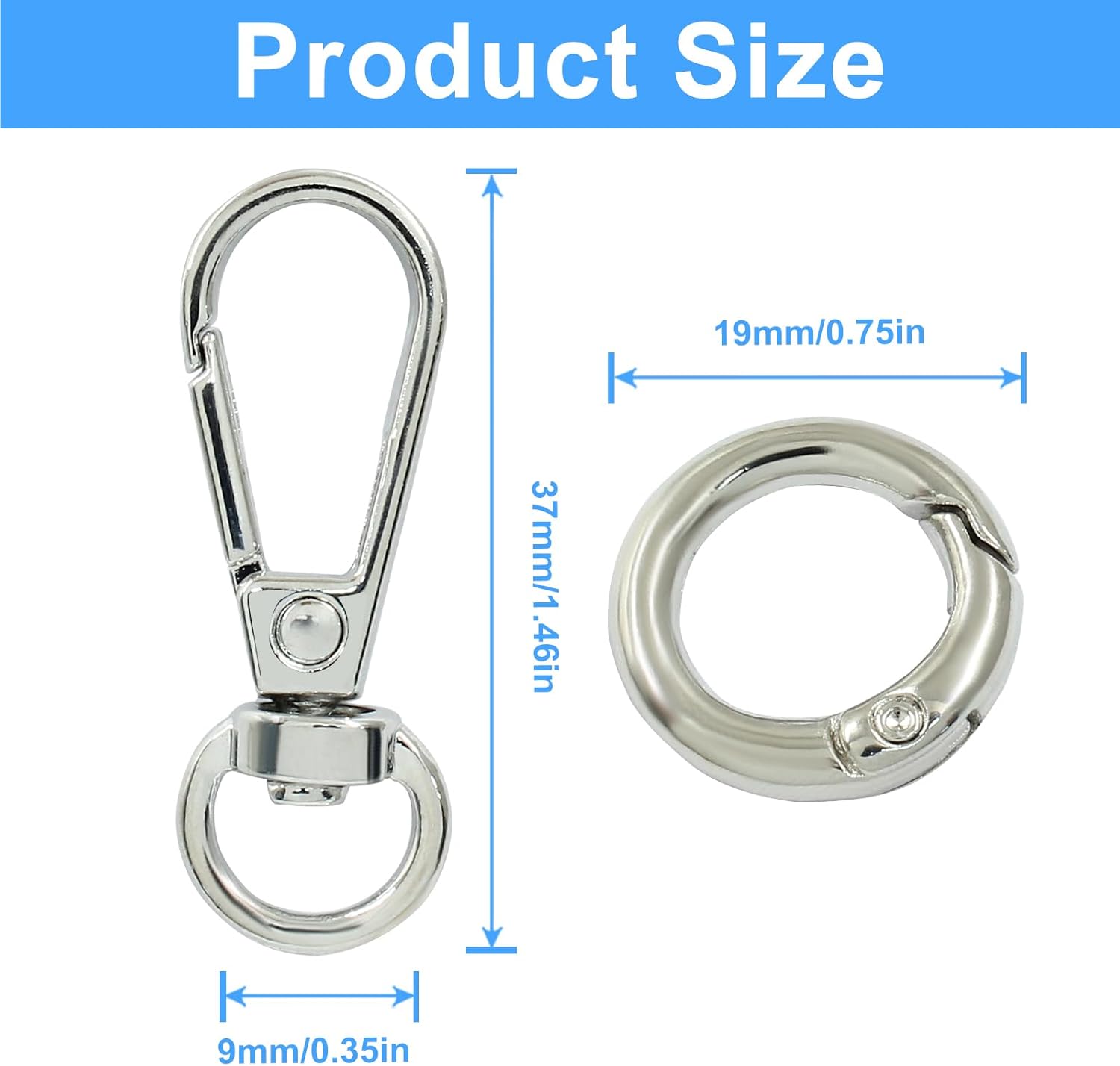 4 Pcs Swivel Snap Hooks with Key Rings, Double Opening Metal Swivel Clasps Lanyard Snap Hooks Lobster Claw Clasps Keychain Hooks for Key Jewelry DIY Crafts, Silver - Image 3