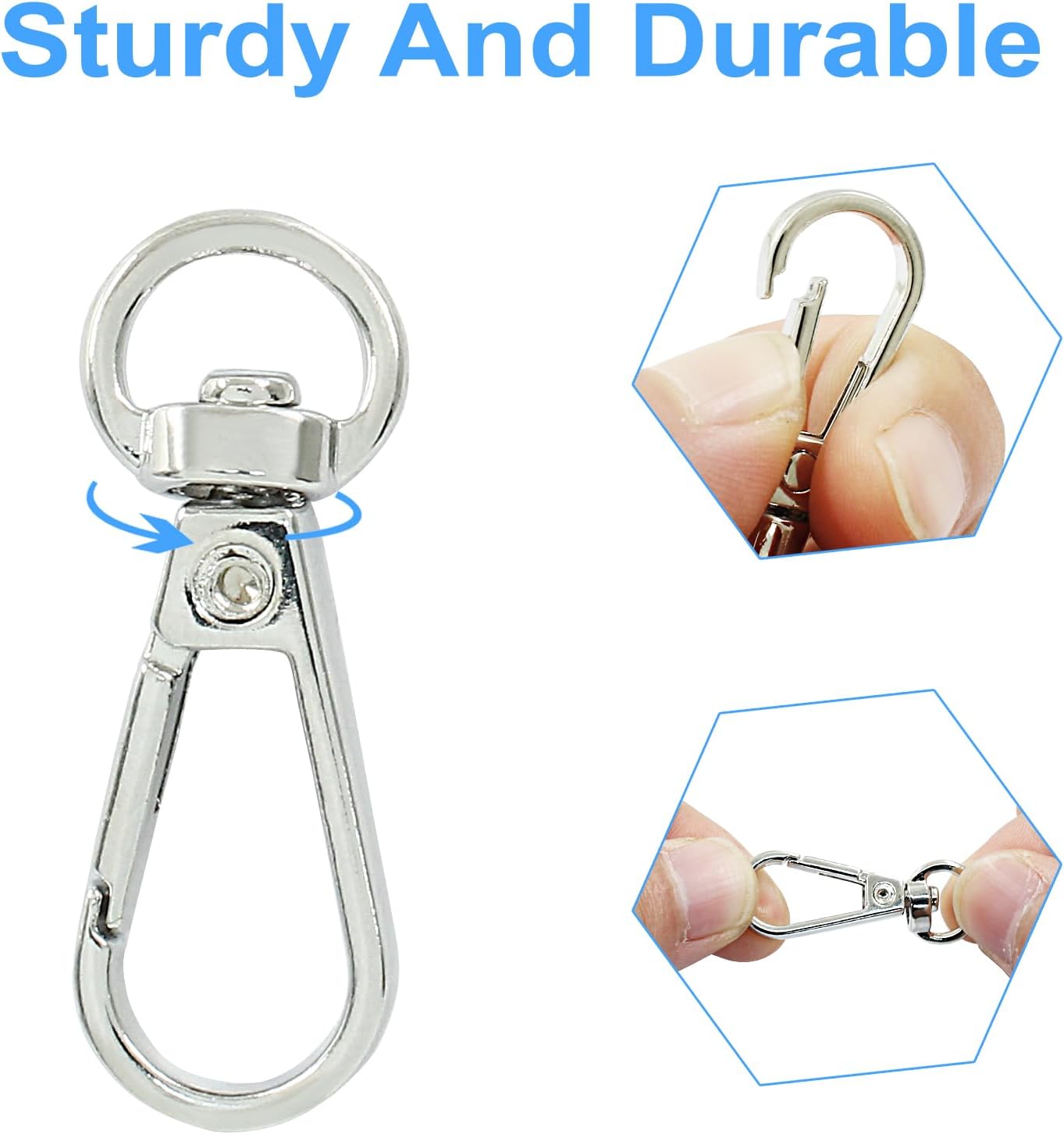 4 Pcs Swivel Snap Hooks with Key Rings, Double Opening Metal Swivel Clasps Lanyard Snap Hooks Lobster Claw Clasps Keychain Hooks for Key Jewelry DIY Crafts, Silver - Image 4