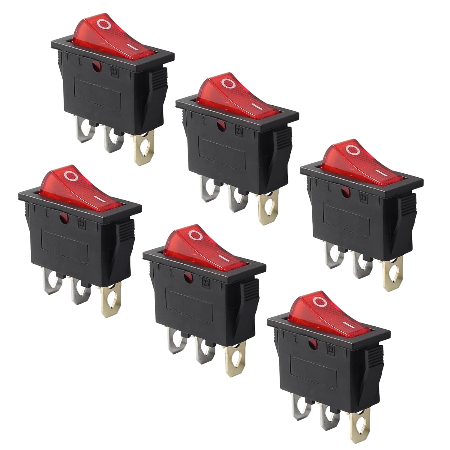 6 Pcs 2 Position 3 Pin SPST Boat Rocker On/Off Switch, AC 120V/10A 250V/16A Illuminated LED Boat Toggle Switch for Electrical Appliance (Red Light) - Image 1