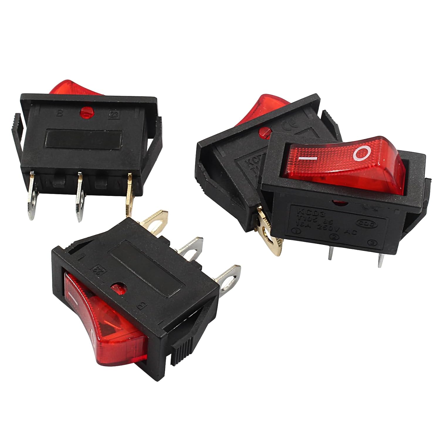 6 Pcs 2 Position 3 Pin SPST Boat Rocker On/Off Switch, AC 120V/10A 250V/16A Illuminated LED Boat Toggle Switch for Electrical Appliance (Red Light) - Image 3