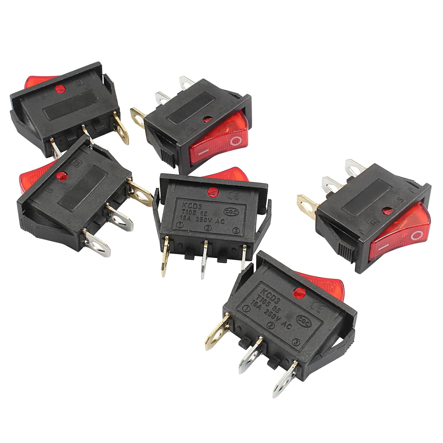 6 Pcs 2 Position 3 Pin SPST Boat Rocker On/Off Switch, AC 120V/10A 250V/16A Illuminated LED Boat Toggle Switch for Electrical Appliance (Red Light) - Image 4