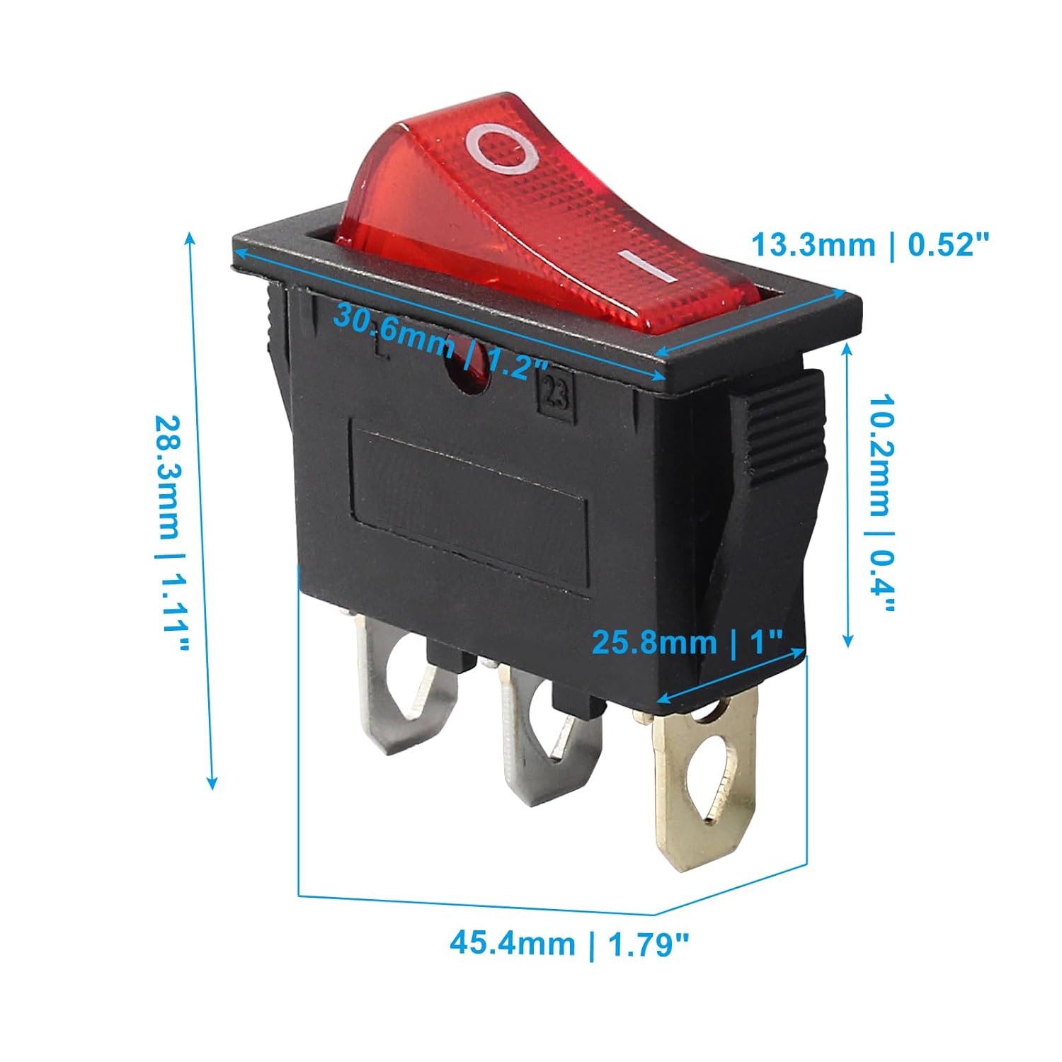 6 Pcs 2 Position 3 Pin SPST Boat Rocker On/Off Switch, AC 120V/10A 250V/16A Illuminated LED Boat Toggle Switch for Electrical Appliance (Red Light) - Image 5