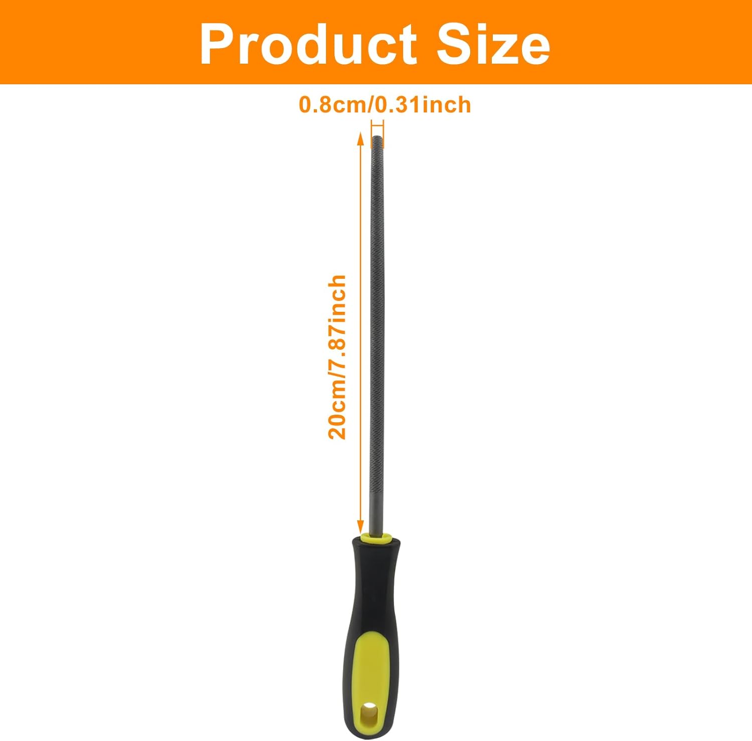 8 Inch Round File, Carbon Steel Rat Tail Metal File Tool Sharpener for Professionals/Wood/DIY Enthusiasts - Image 2
