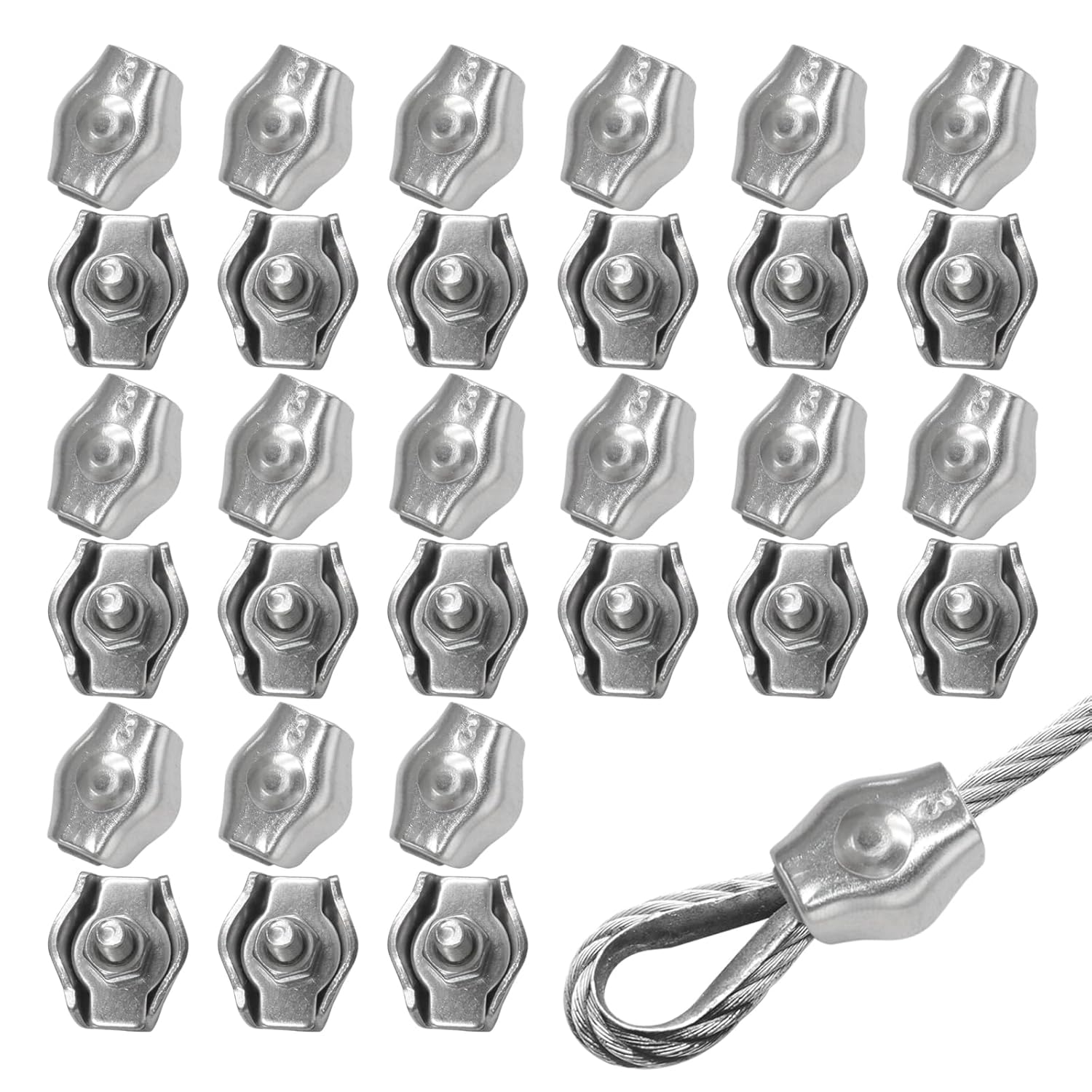 30Pcs M3 Stainless Steel Wire Rope Cable Clip Clamp Simplex Single Bolt Wire Rope Clamps Cable Fasteners for 1/8