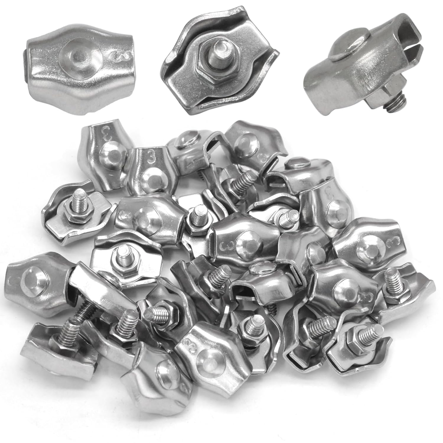 30Pcs M3 Stainless Steel Wire Rope Cable Clip Clamp Simplex Single Bolt Wire Rope Clamps Cable Fasteners for 1/8