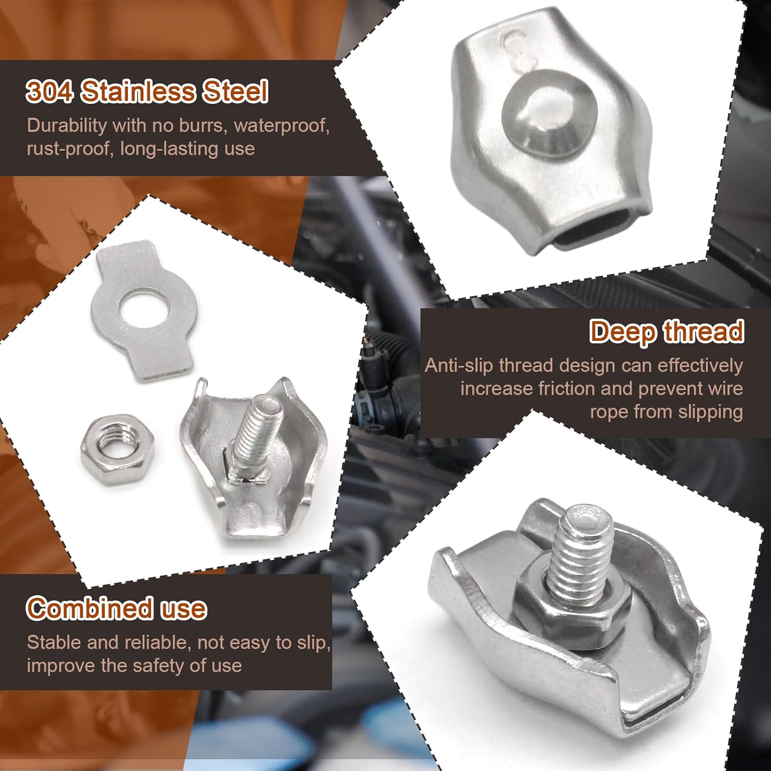 30Pcs M3 Stainless Steel Wire Rope Cable Clip Clamp Simplex Single Bolt Wire Rope Clamps Cable Fasteners for 1/8