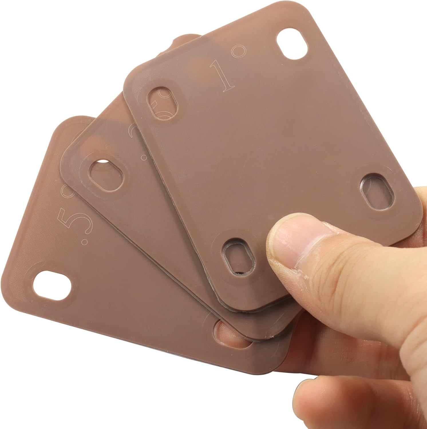 3 Pack Guitar Neck Shims, 0.25°, 0.5°, and 1°Degree Nylon Gasket, Plastic Neck Plate for Guitar Bass Repair(Brown, 3 x 2.2inch) - Image 3