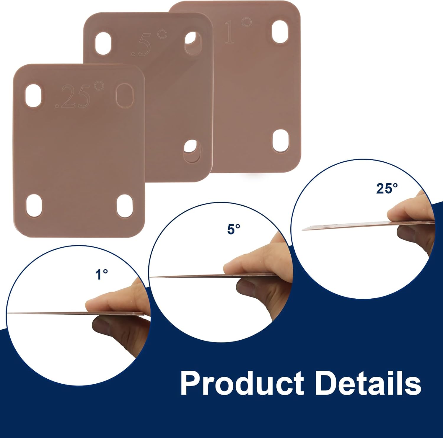 3 Pack Guitar Neck Shims, 0.25°, 0.5°, and 1°Degree Nylon Gasket, Plastic Neck Plate for Guitar Bass Repair(Brown, 3 x 2.2inch) - Image 5