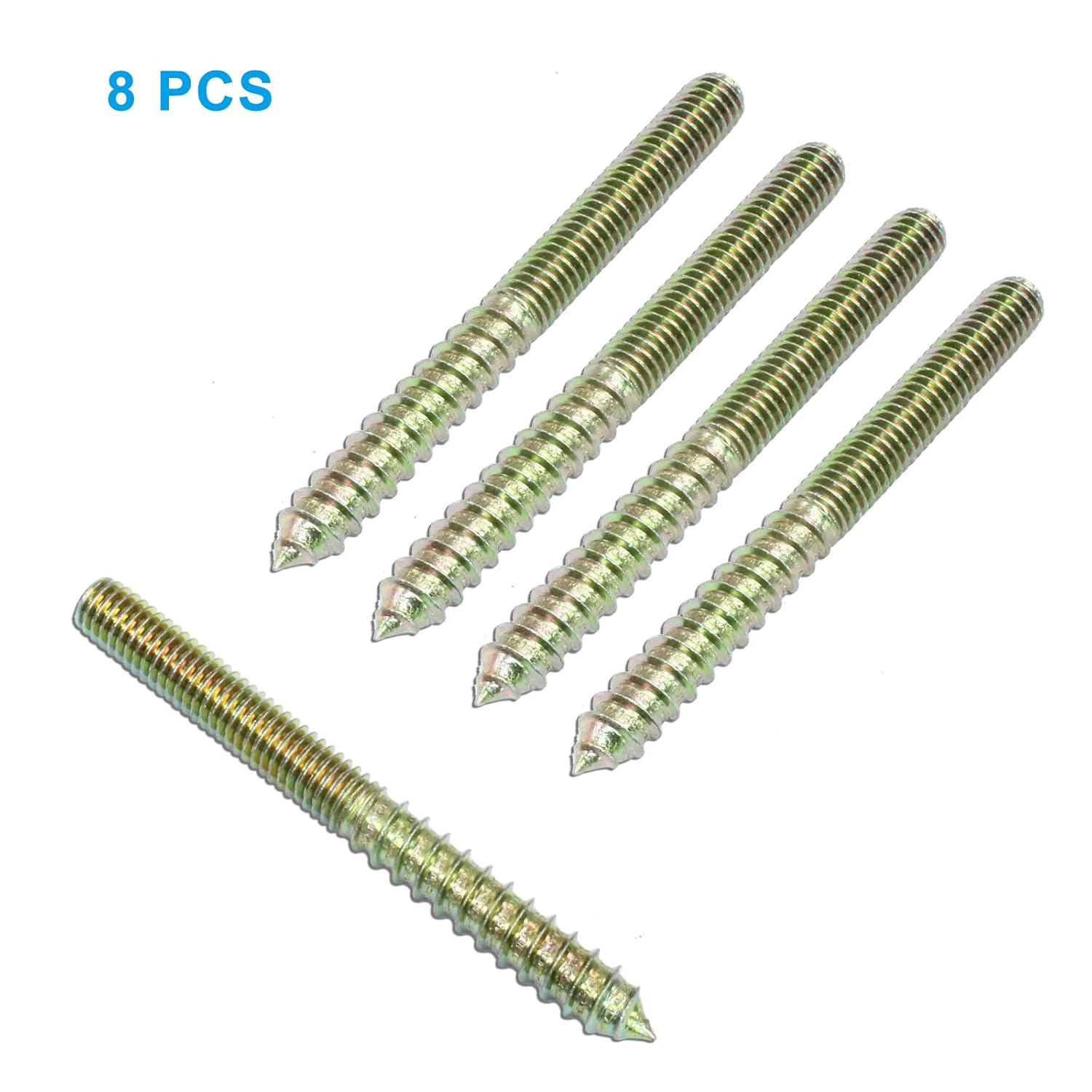8 Pack 3/8-16 x 4 Inch Hanger Bolts Double Headed Self-Tapping Screw Threaded Rods Bolt for Furniture Wood Joint - Image 2