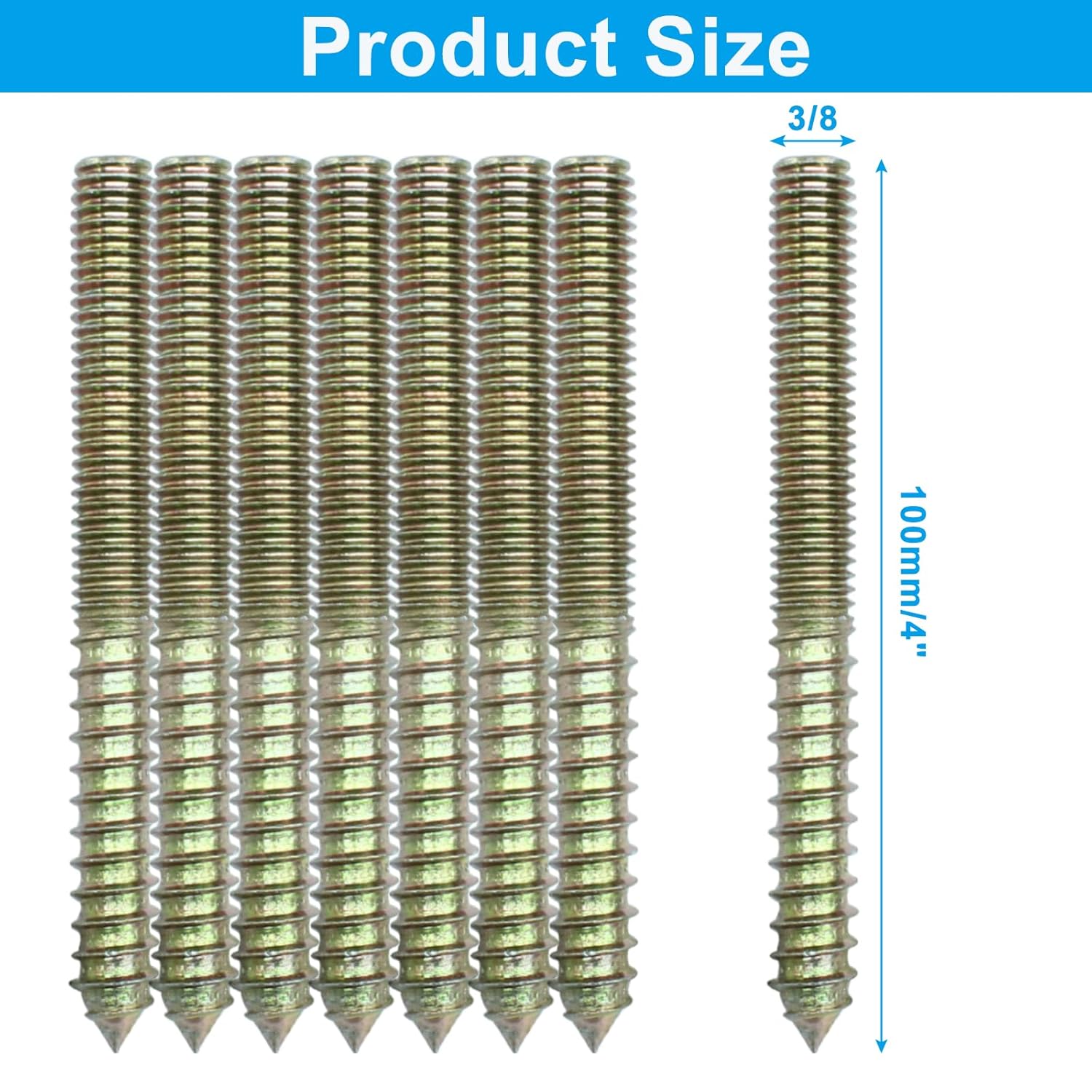8 Pack 3/8-16 x 4 Inch Hanger Bolts Double Headed Self-Tapping Screw Threaded Rods Bolt for Furniture Wood Joint - Image 3