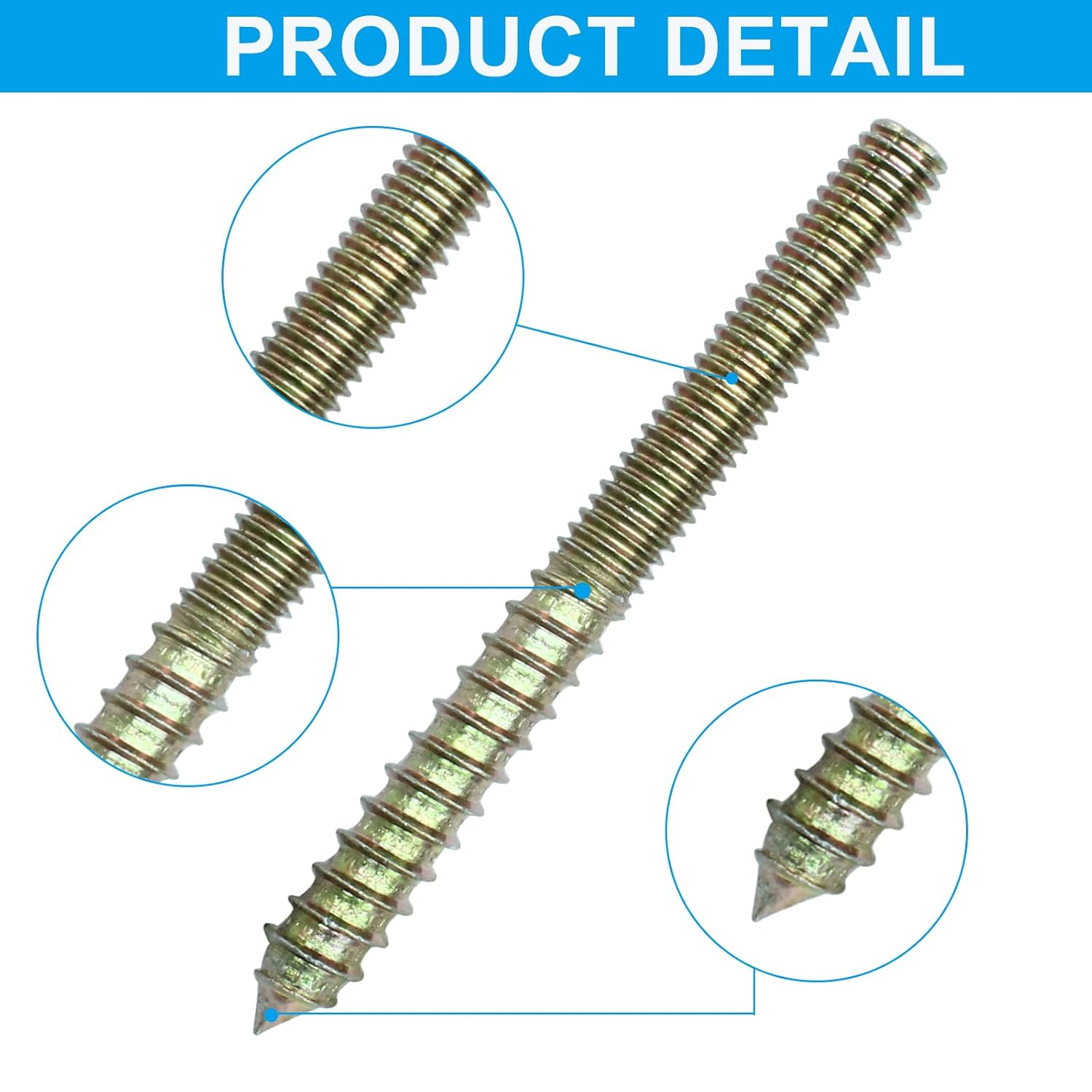 8 Pack 3/8-16 x 4 Inch Hanger Bolts Double Headed Self-Tapping Screw Threaded Rods Bolt for Furniture Wood Joint - Image 4