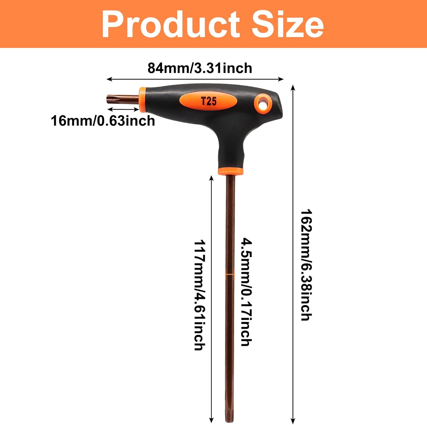 T25 Torx Screwdriver, Anti Tamper Proof Torx Key S2 Steel Wrench, T-Handle Dual End Wrench for Home Repair/Mechanical Maintenance(1 Pack) - Image 3