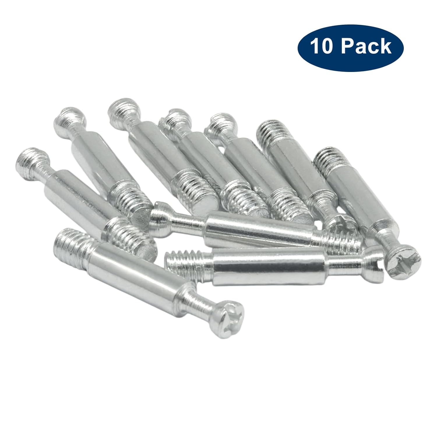 10 Pack 35mm Furniture Connecting Fittings, Thread Bolts Metal Dowels Connecters, Screws Fasteners for Cabinet Drawer/Wardrobe Furniture(Silver) - Image 2