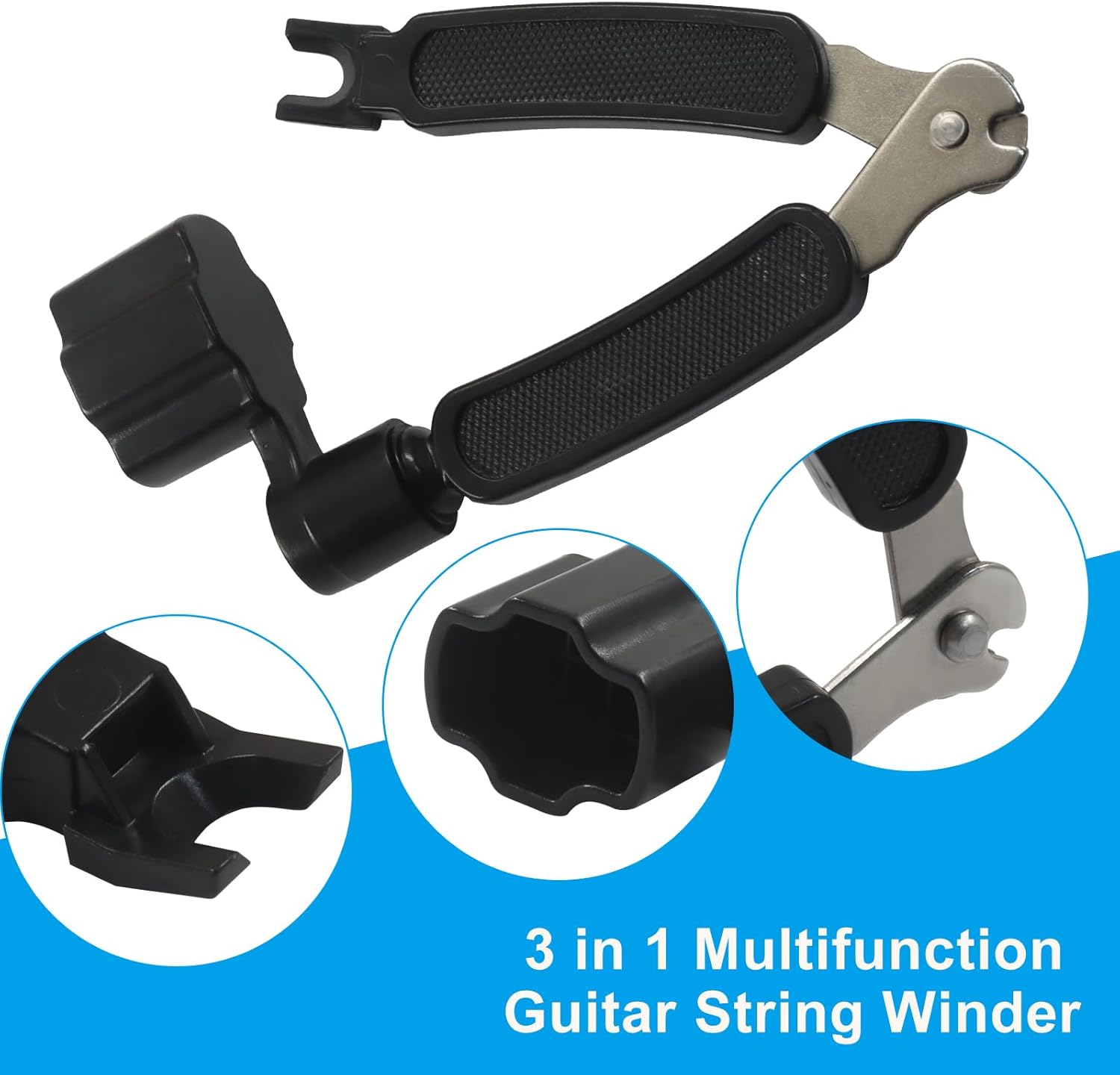 3 in 1 Guitar String Winder Cutter Pin Puller, Functional Guitar Maintenance Tool for Repairing Restringing of Acoustic Electric Guitars/Instrument Players (Black) - Image 4