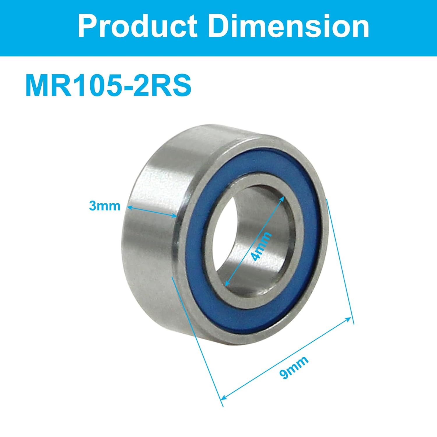 10 Pack MR105-2RS Ball Bearings, Bearing Steel and Double Rubber Sealed Miniature Deep Groove Ball Bearings, ID 4mm OD 9mm - Image 3