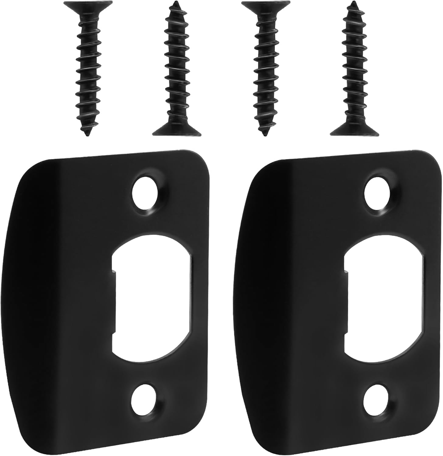 Black Door Strike Plate Stainless Steel Round Corner Door Latch Plate with 4pcs Screws for Door Repair and Reinforcement - Image 2