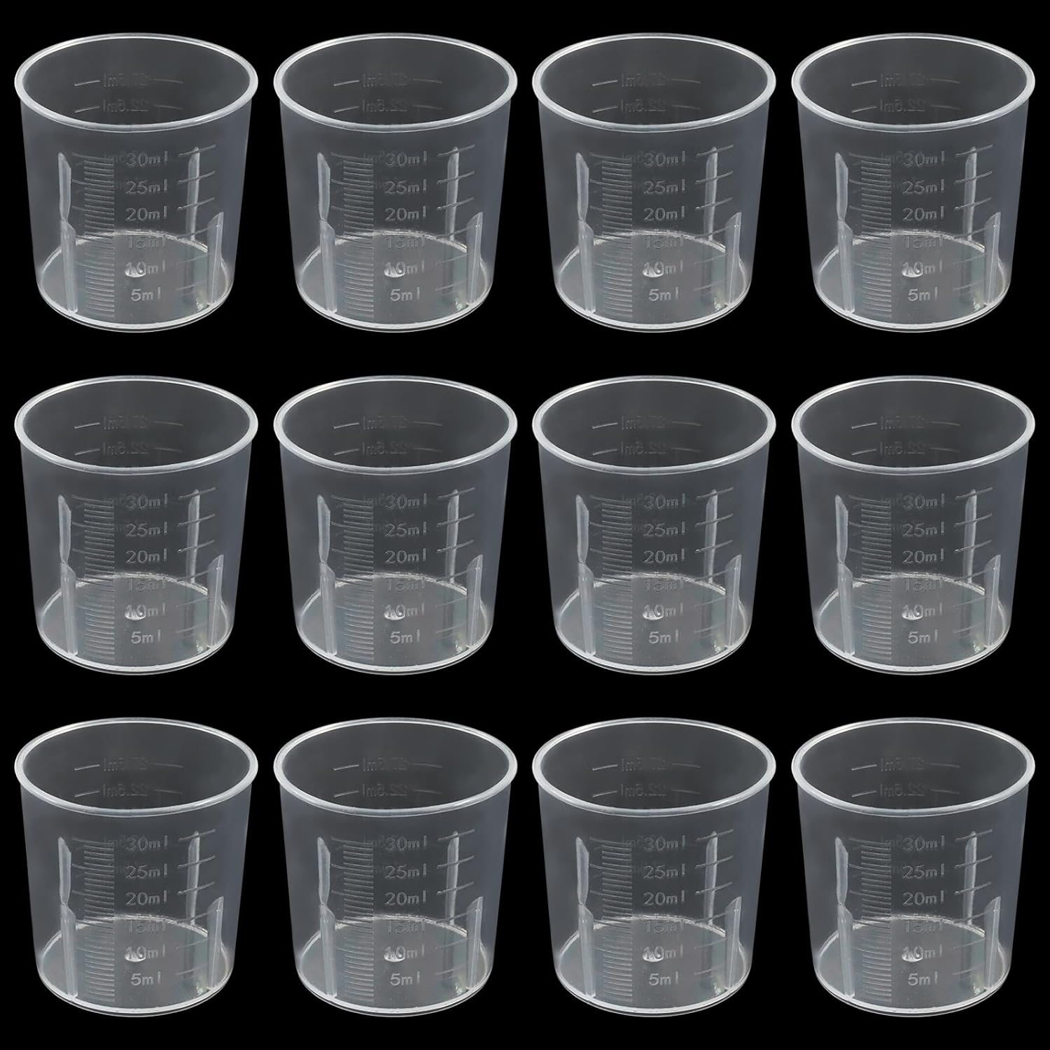 12 Pack 30ml/1.02oz Plastic Measuring Cups, Transparent Kitchen Cups Graduated Medicine Cups, Mini Clear Beakers for Baking Cooking Home Lab - Image 1