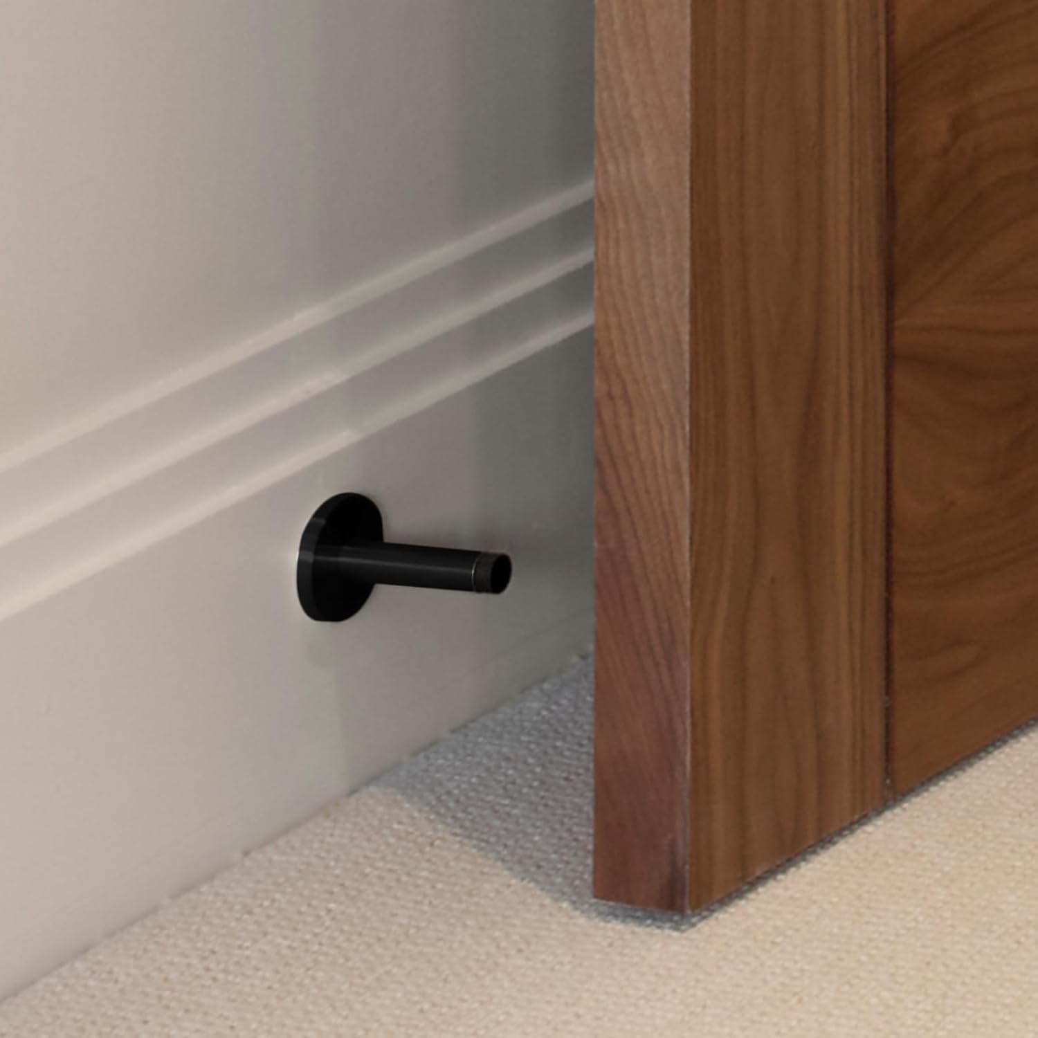 2 Pack 3.5 Inch Stainless Steel Door Stops Bumper Sound Dampening Door Stoppers with Soft Rubber Tip Wall Door Protector, Black - Image 2