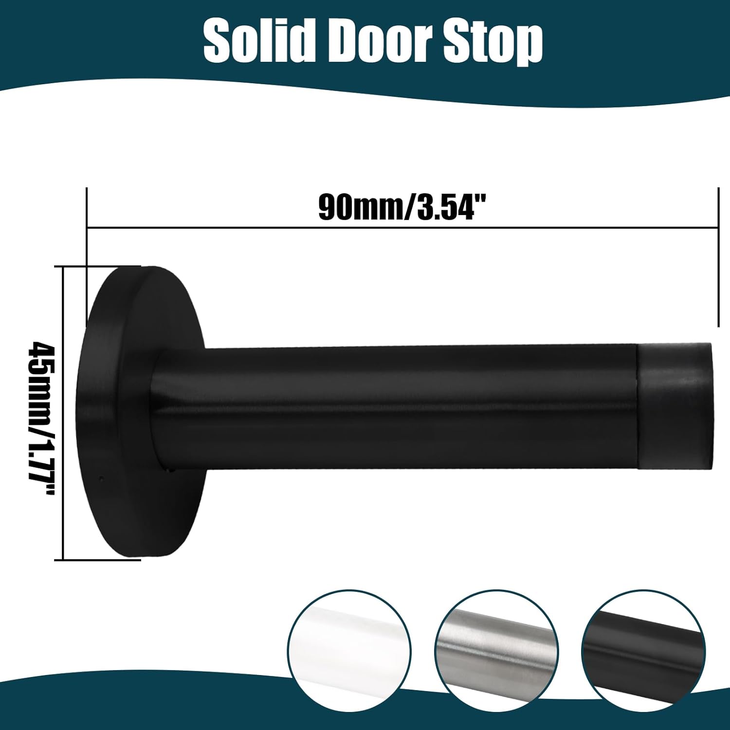 2 Pack 3.5 Inch Stainless Steel Door Stops Bumper Sound Dampening Door Stoppers with Soft Rubber Tip Wall Door Protector, Black - Image 3