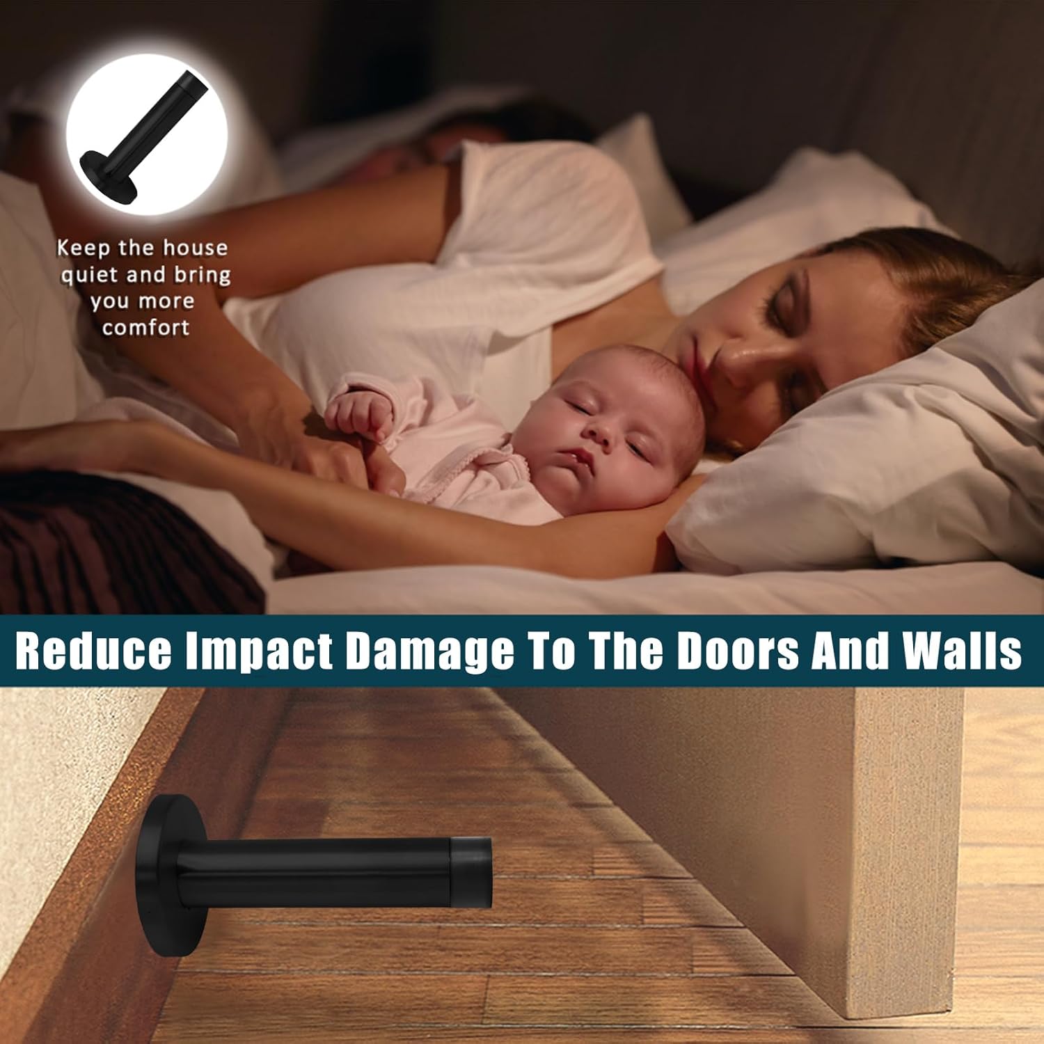 2 Pack 3.5 Inch Stainless Steel Door Stops Bumper Sound Dampening Door Stoppers with Soft Rubber Tip Wall Door Protector, Black - Image 5