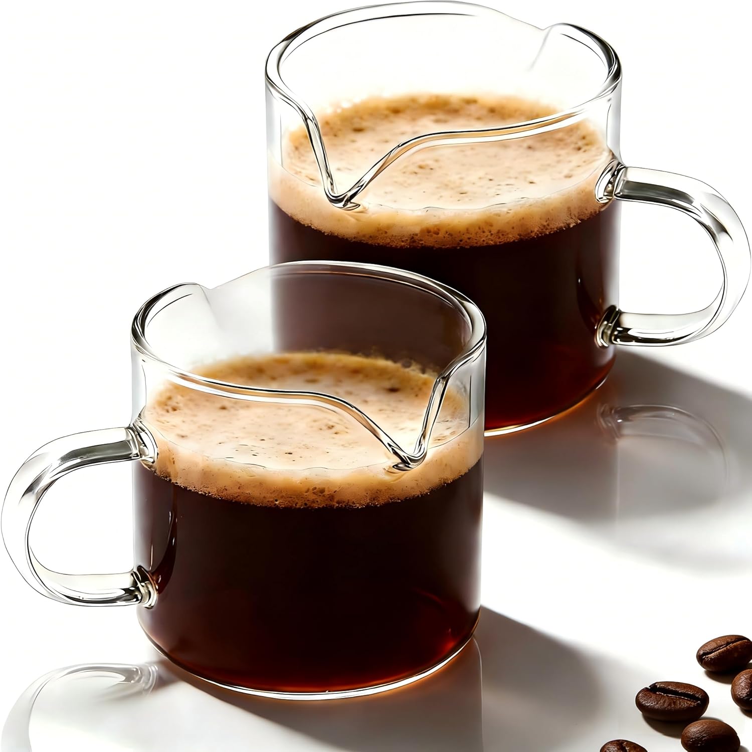 Espresso Cups | 2-Pack,4 oz High-Transparency Glass Doubleshot Coffee Cups, Dishwasher Safe, Dual Pour Design - Image 1