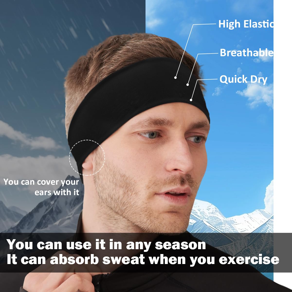 5-Pack Men’s Headbands for Sports – Sweat Absorbent Workout Headwraps, Non-Slip Gym Headbands for Running, Yoga & Training(Black) - Image 5