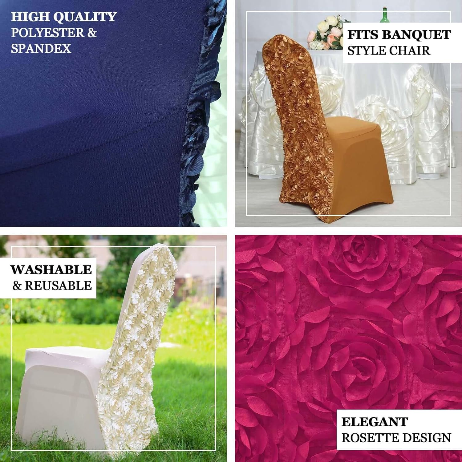 Efavormart Satin Rosette White Stretch Banquet Spandex Chair Cover Dinning Event Slipcover for Wedding Party Banquet Catering - Image 3