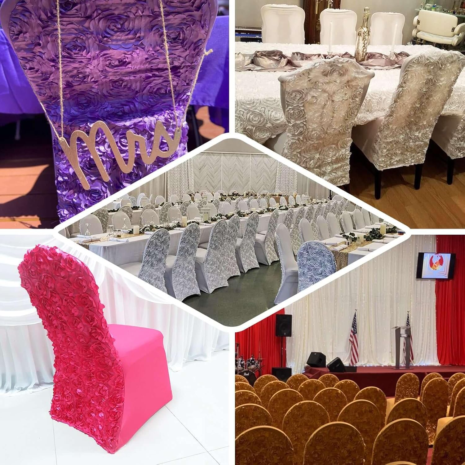 Efavormart Satin Rosette White Stretch Banquet Spandex Chair Cover Dinning Event Slipcover for Wedding Party Banquet Catering - Image 4