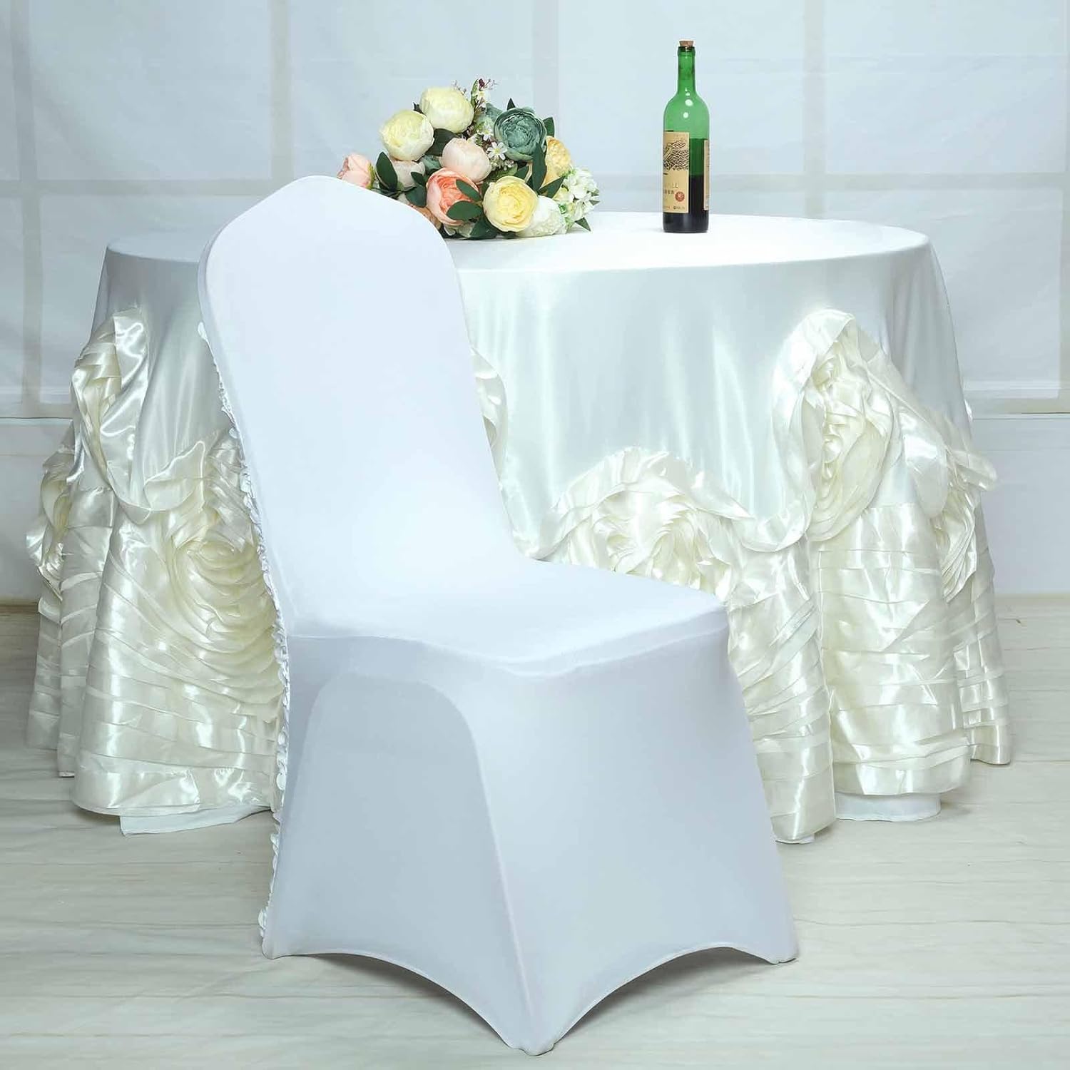 Efavormart Satin Rosette White Stretch Banquet Spandex Chair Cover Dinning Event Slipcover for Wedding Party Banquet Catering - Image 6