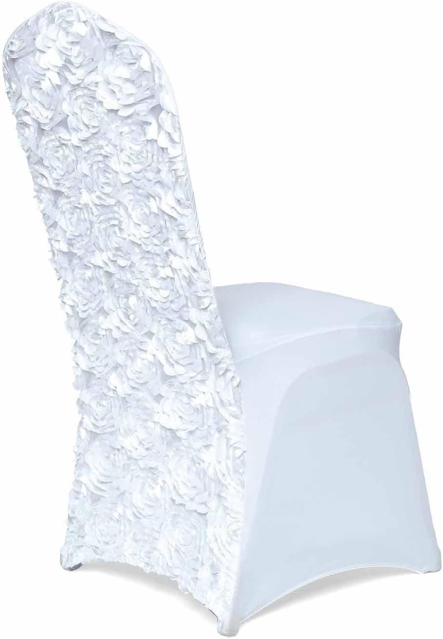Efavormart Satin Rosette White Stretch Banquet Spandex Chair Cover Dinning Event Slipcover for Wedding Party Banquet Catering - Image 7