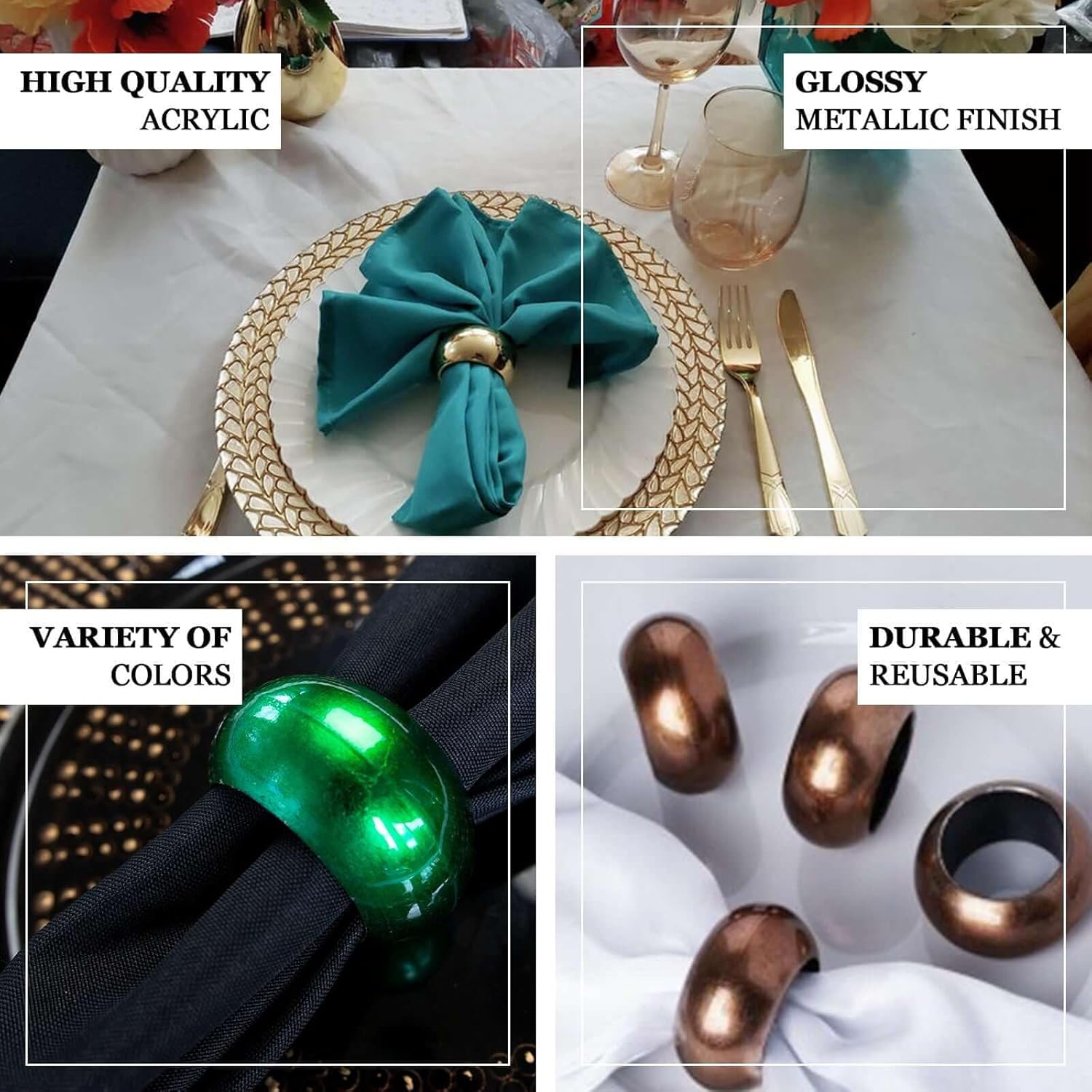 Efavormart 4 PCS Wholesale Black Acrylic Napkin Rings for Place Settings Wedding Receptions Dinner or Holiday Parties Tableware - Image 5