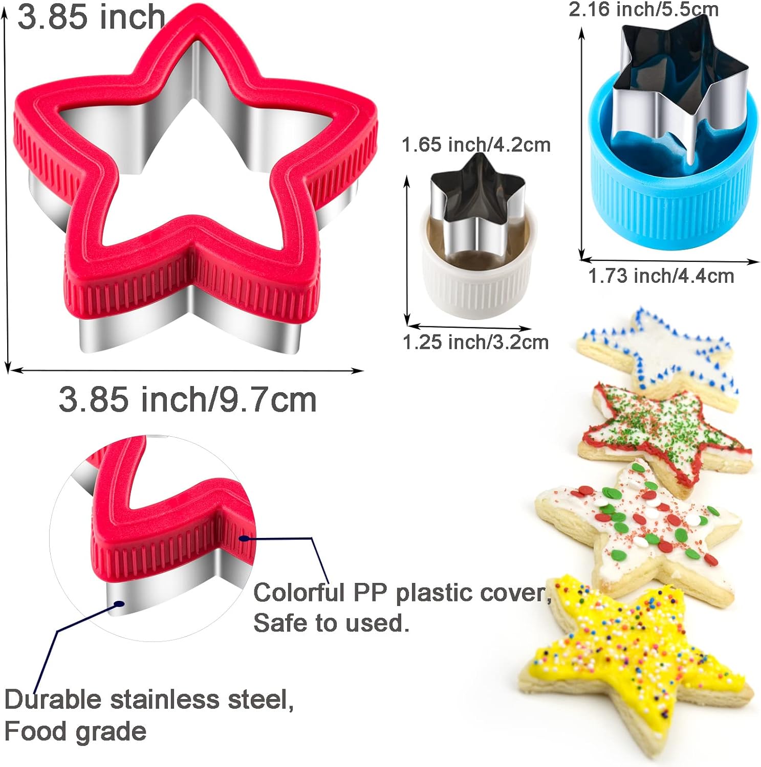 Star Cookie Cutters Set Sandwich Cutters for Kids 9 pieces Shaped Biscuit Fondant Cake Cheese Pastry Molds Christmas Gifts - Image 2